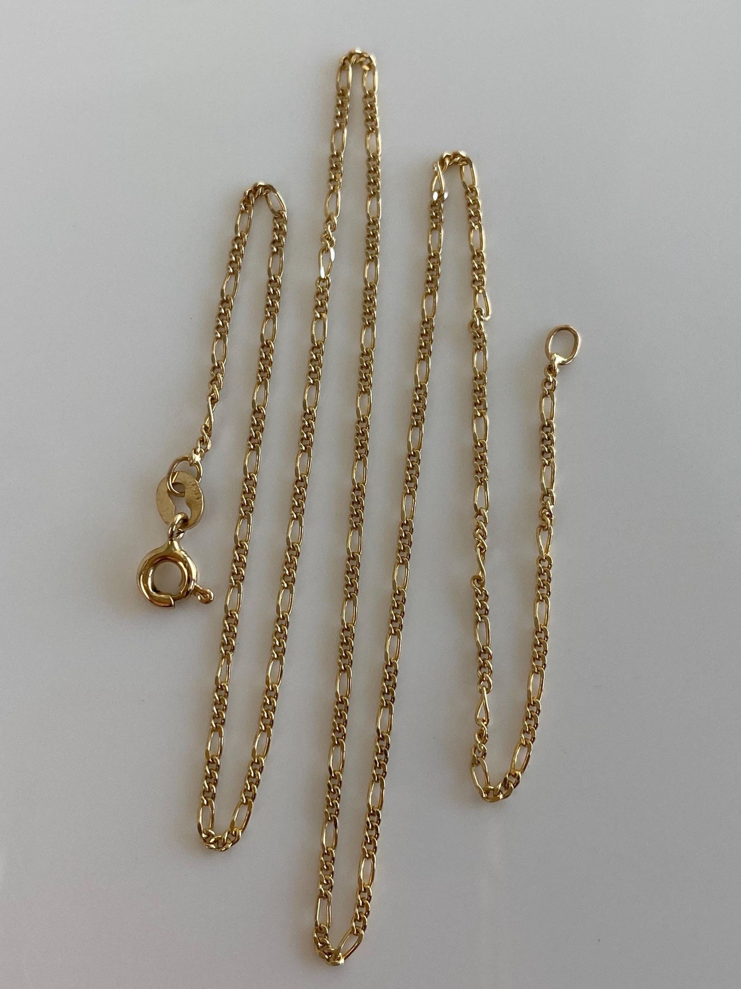 Vintage Solid 14k Yellow Gold Dainty Figaro Chain Necklace - 16.5 inches