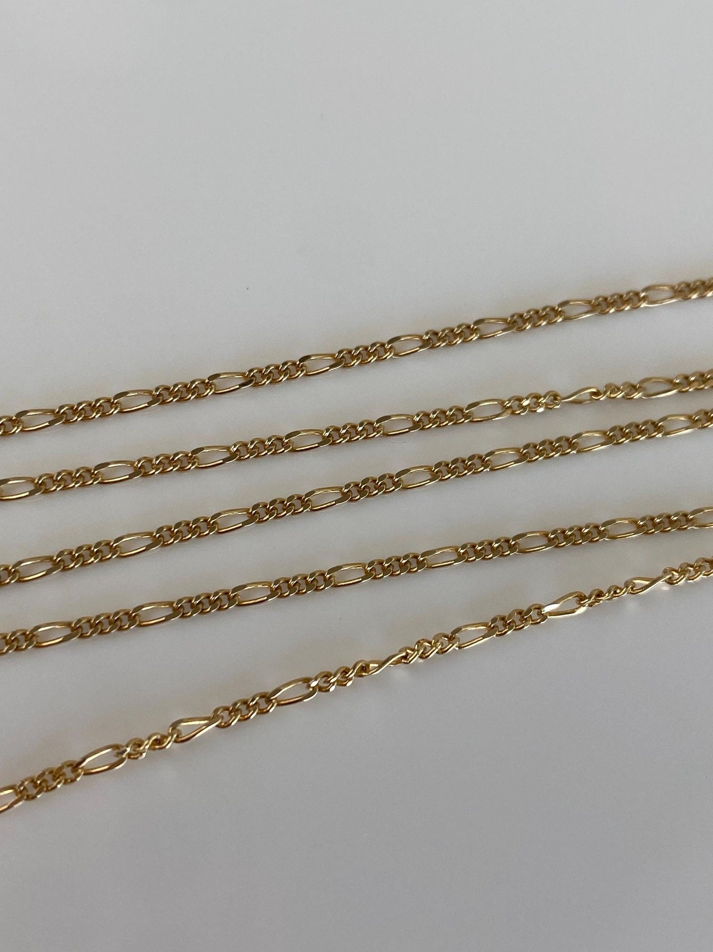 Vintage Solid 14k Yellow Gold Dainty Figaro Chain Necklace - 16.5 inches