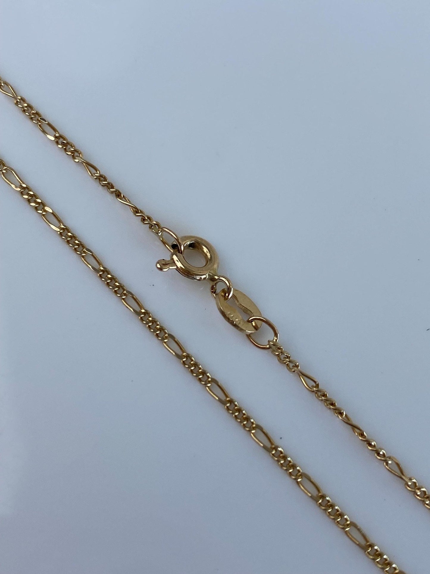 Vintage Solid 14k Yellow Gold Dainty Figaro Chain Necklace - 16.5 inches