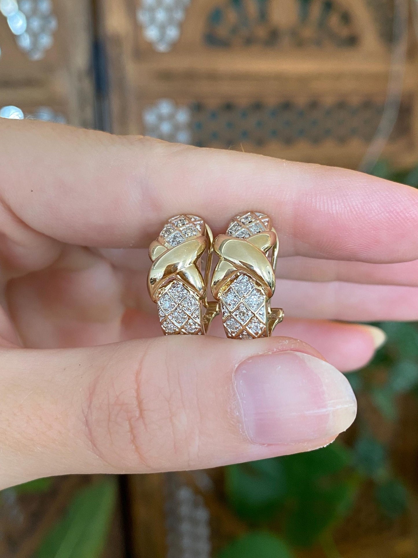 Vintage Solid 14k Yellow Gold Diamond Drop Earrings