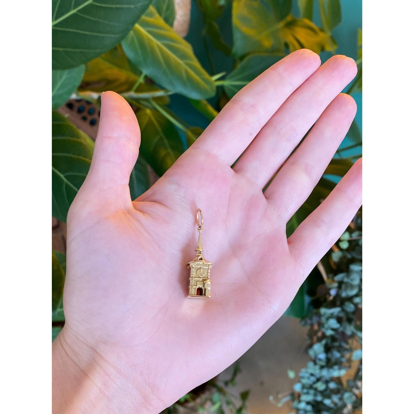 Solid 14k Yellow Gold Clock Tower Charm