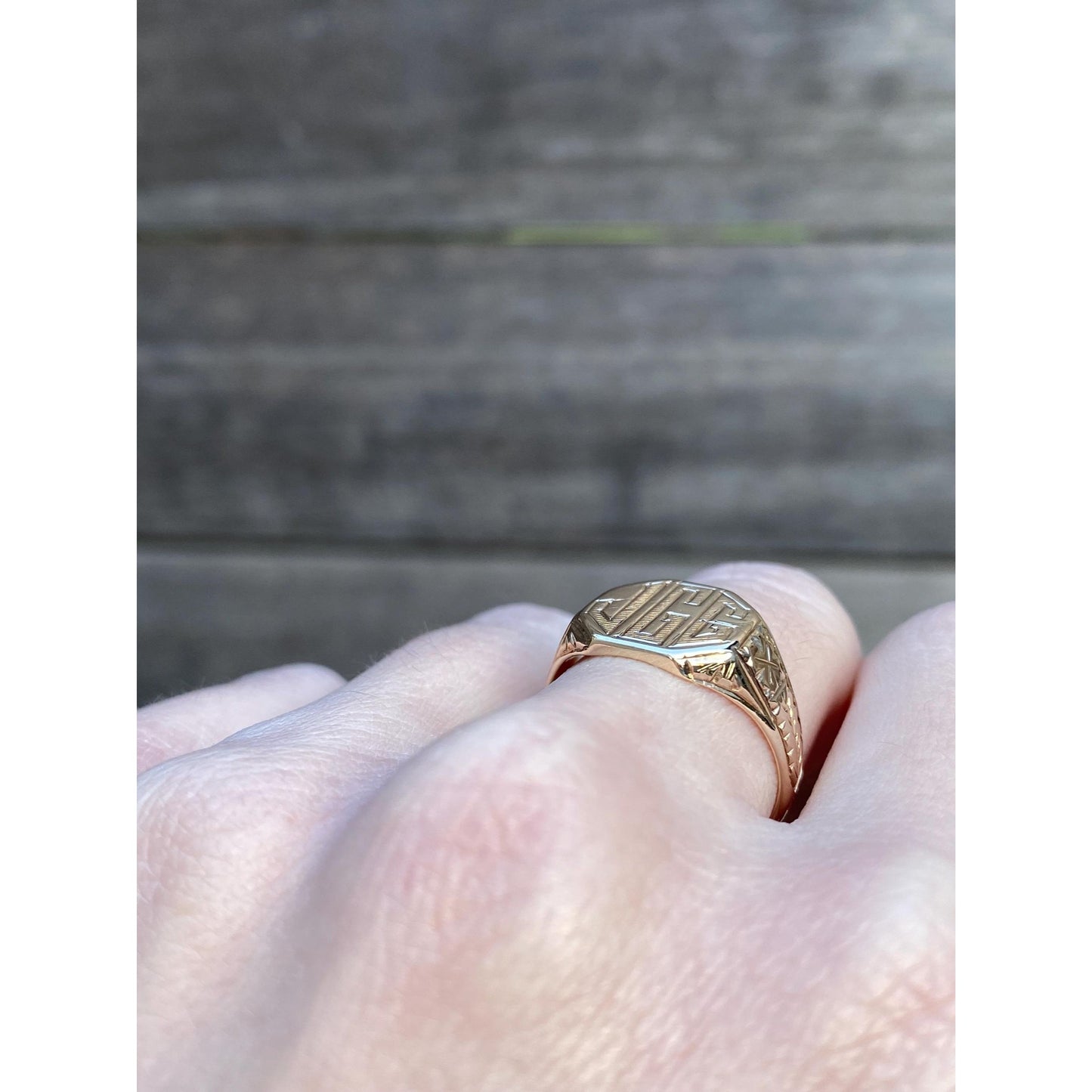 Vintage Solid 10k Yellow Gold Monogram JGC Pattern Signet Ring - Size 6.75