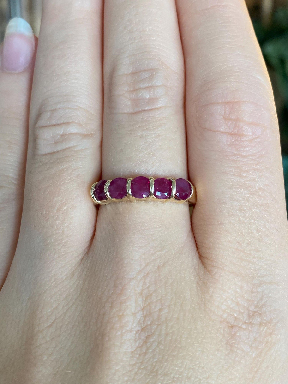 Vintage Solid 10k Yellow Gold Ruby Row Ring - Size 8.75