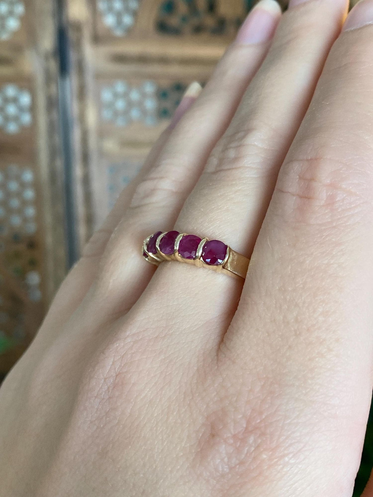 Vintage Solid 10k Yellow Gold Ruby Row Ring - Size 8.75
