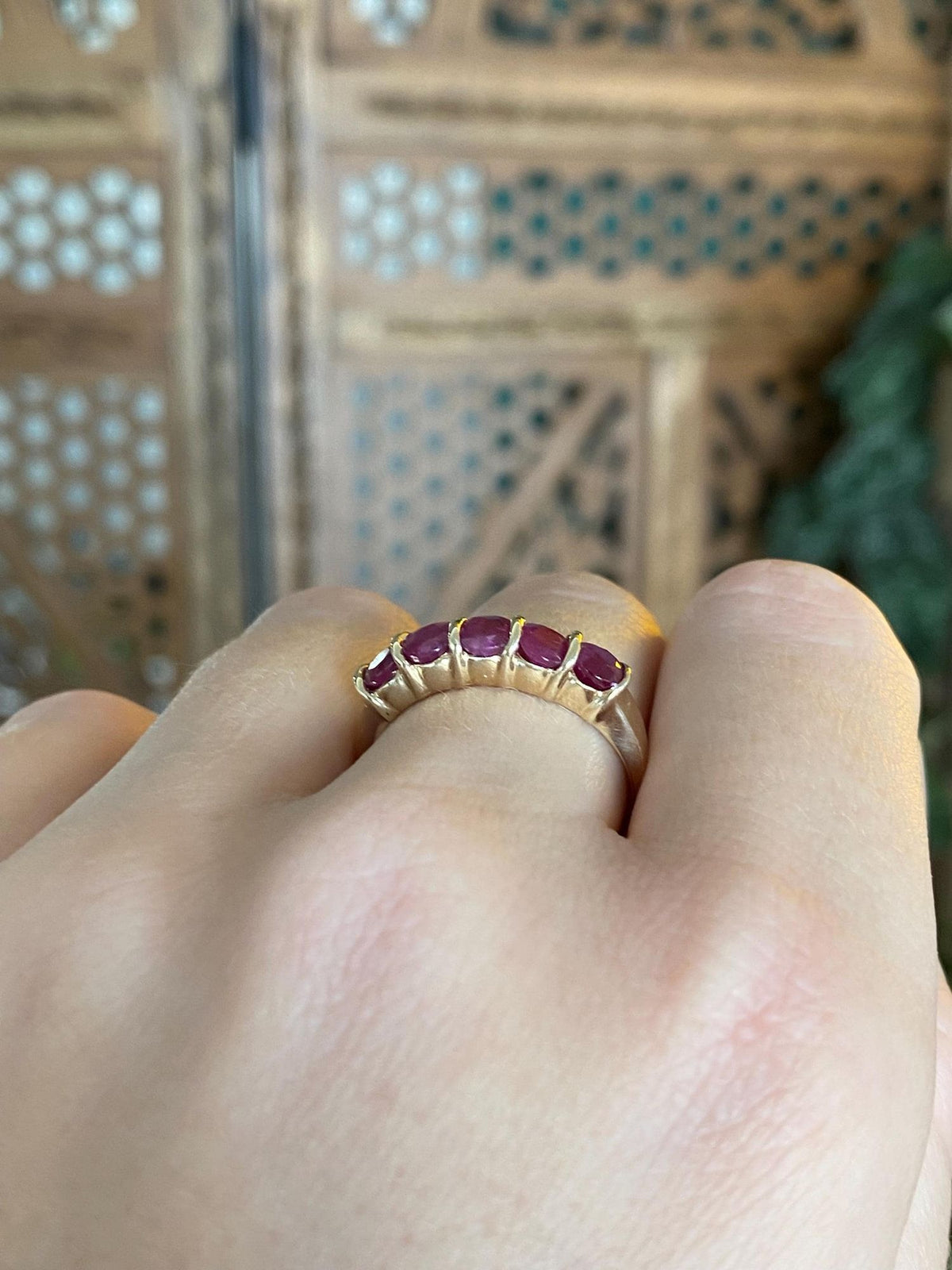 Vintage Solid 10k Yellow Gold Ruby Row Ring - Size 8.75
