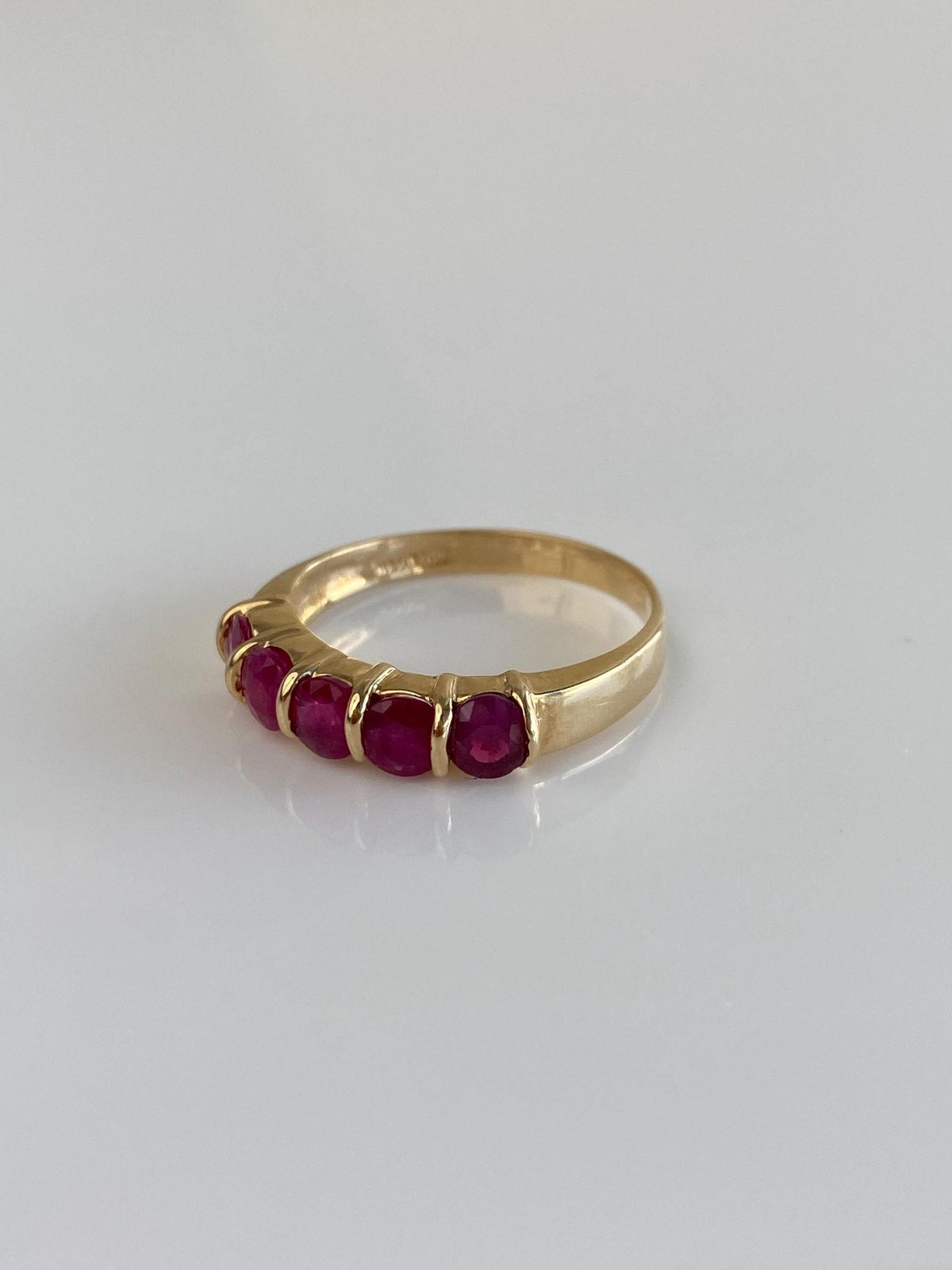 Vintage Solid 10k Yellow Gold Ruby Row Ring - Size 8.75