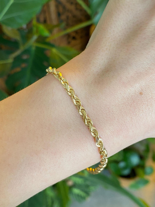 Vintage Solid 14k Yellow Gold Diamond Cut Rope Chain Bracelet - 7.75 inches