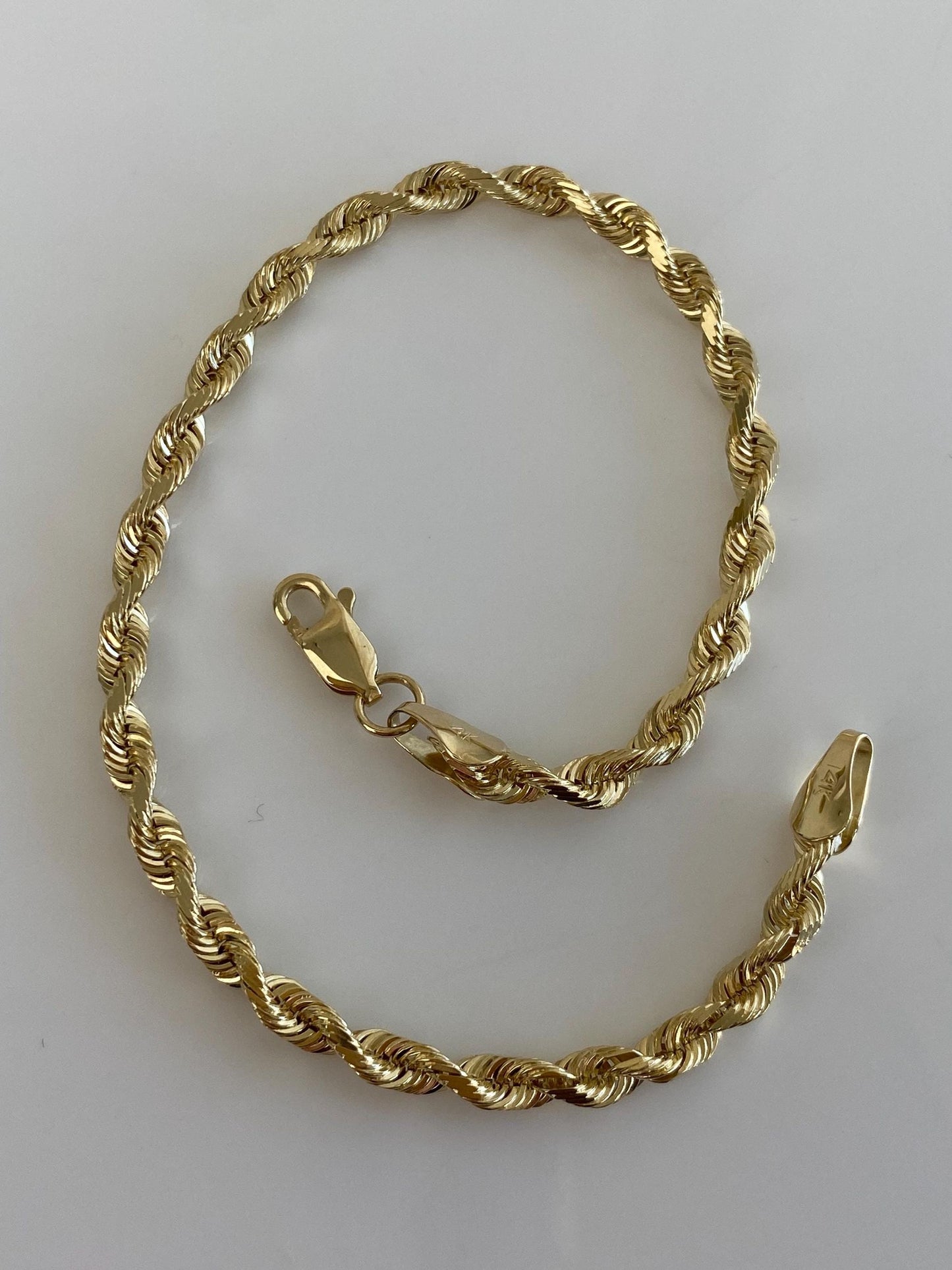 Vintage Solid 14k Yellow Gold Diamond Cut Rope Chain Bracelet - 7.75 inches