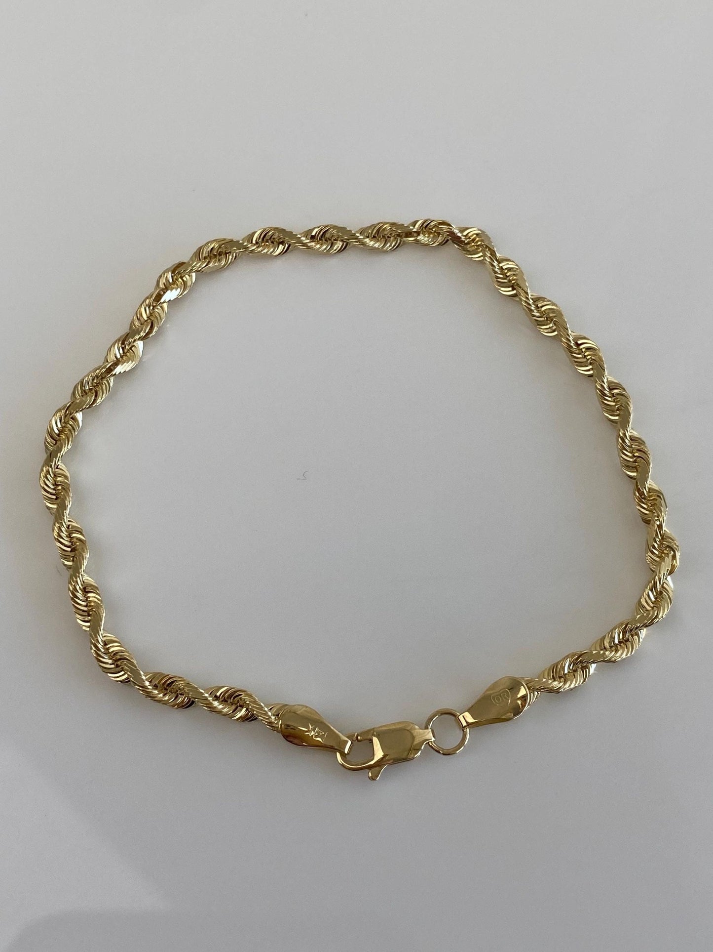 Vintage Solid 14k Yellow Gold Diamond Cut Rope Chain Bracelet - 7.75 inches