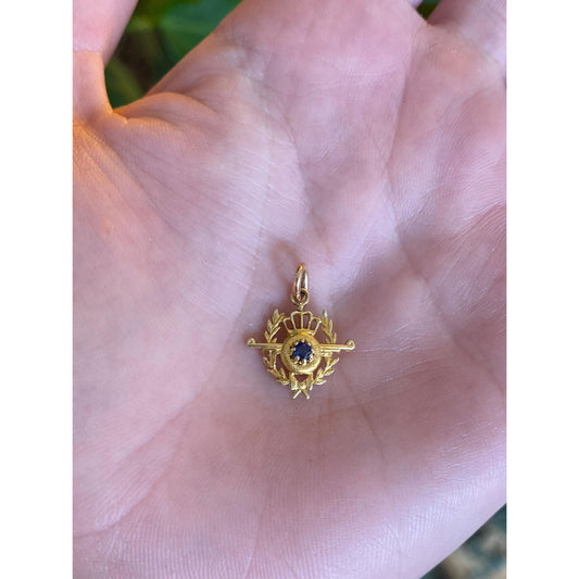 Solid 14k Yellow Gold Blue Sapphire Stick Pin Conversion Charm