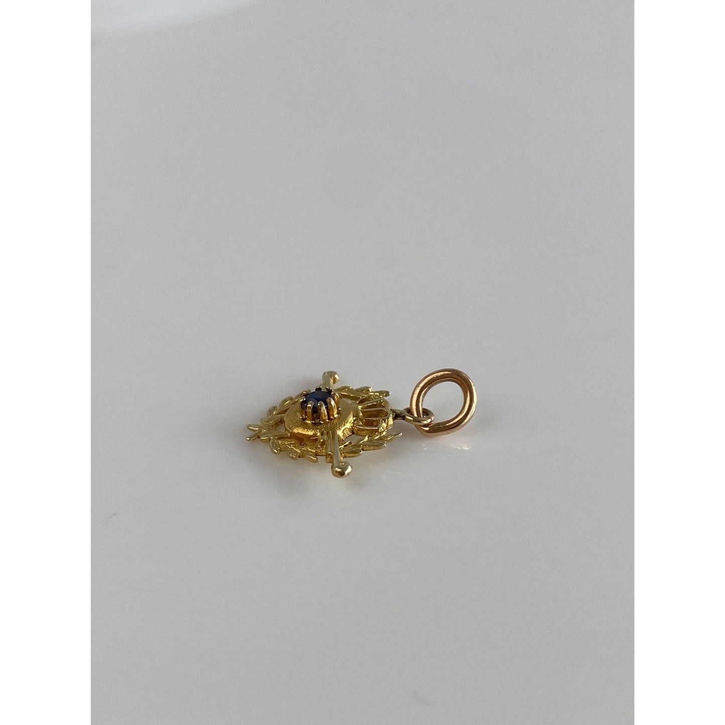 Solid 14k Yellow Gold Blue Sapphire Stick Pin Conversion Charm