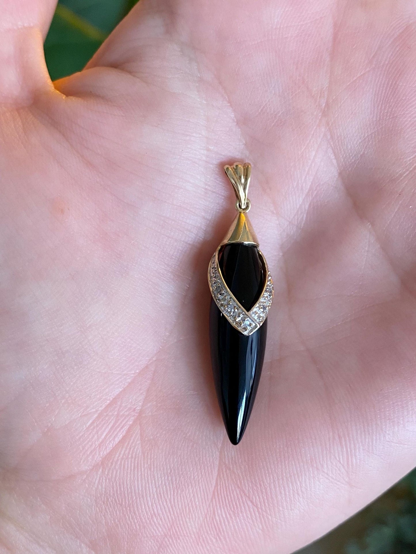 Vintage Solid 10k Yellow Gold Diamond Onyx Bullet Charm