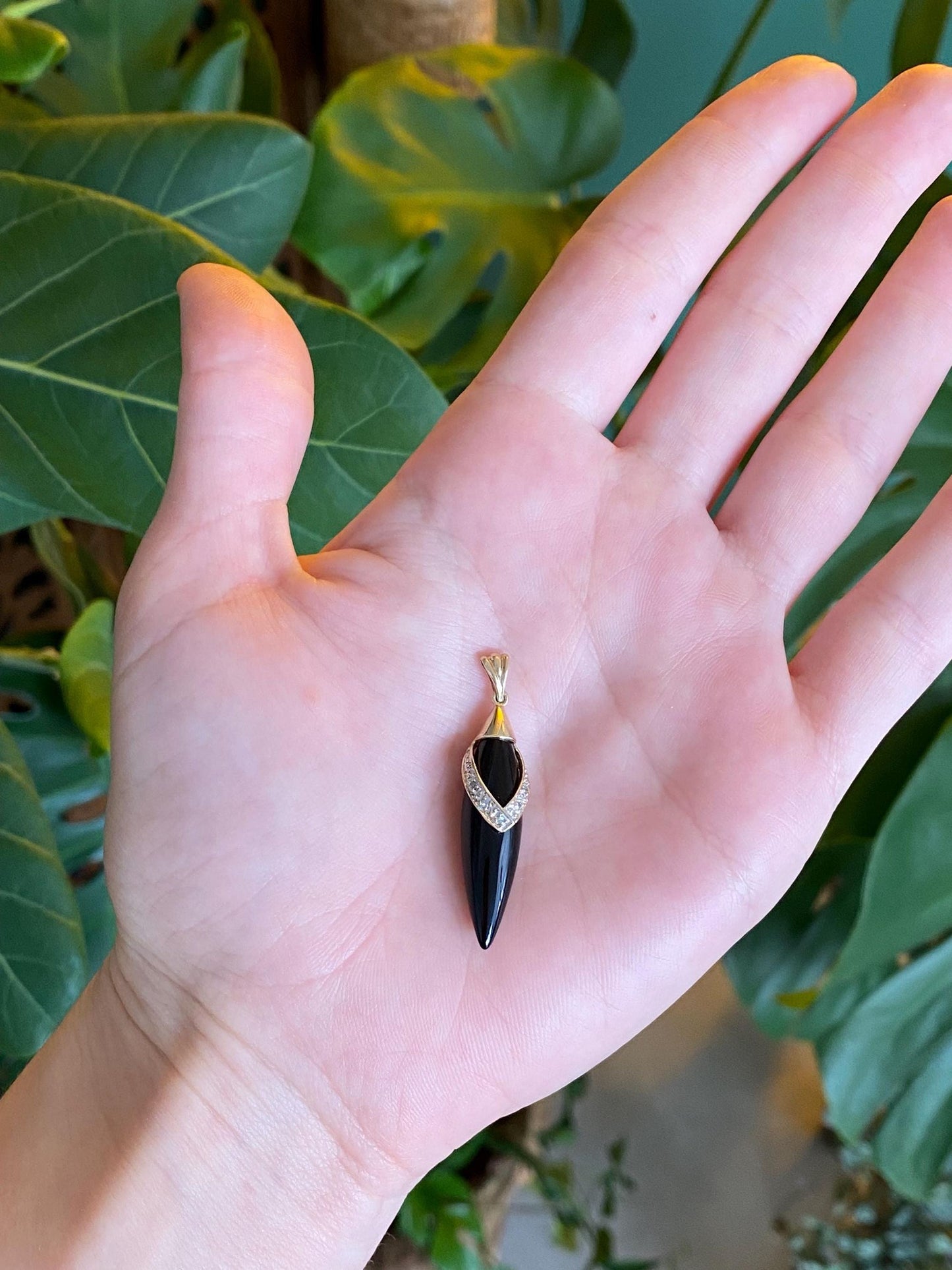 Vintage Solid 10k Yellow Gold Diamond Onyx Bullet Charm