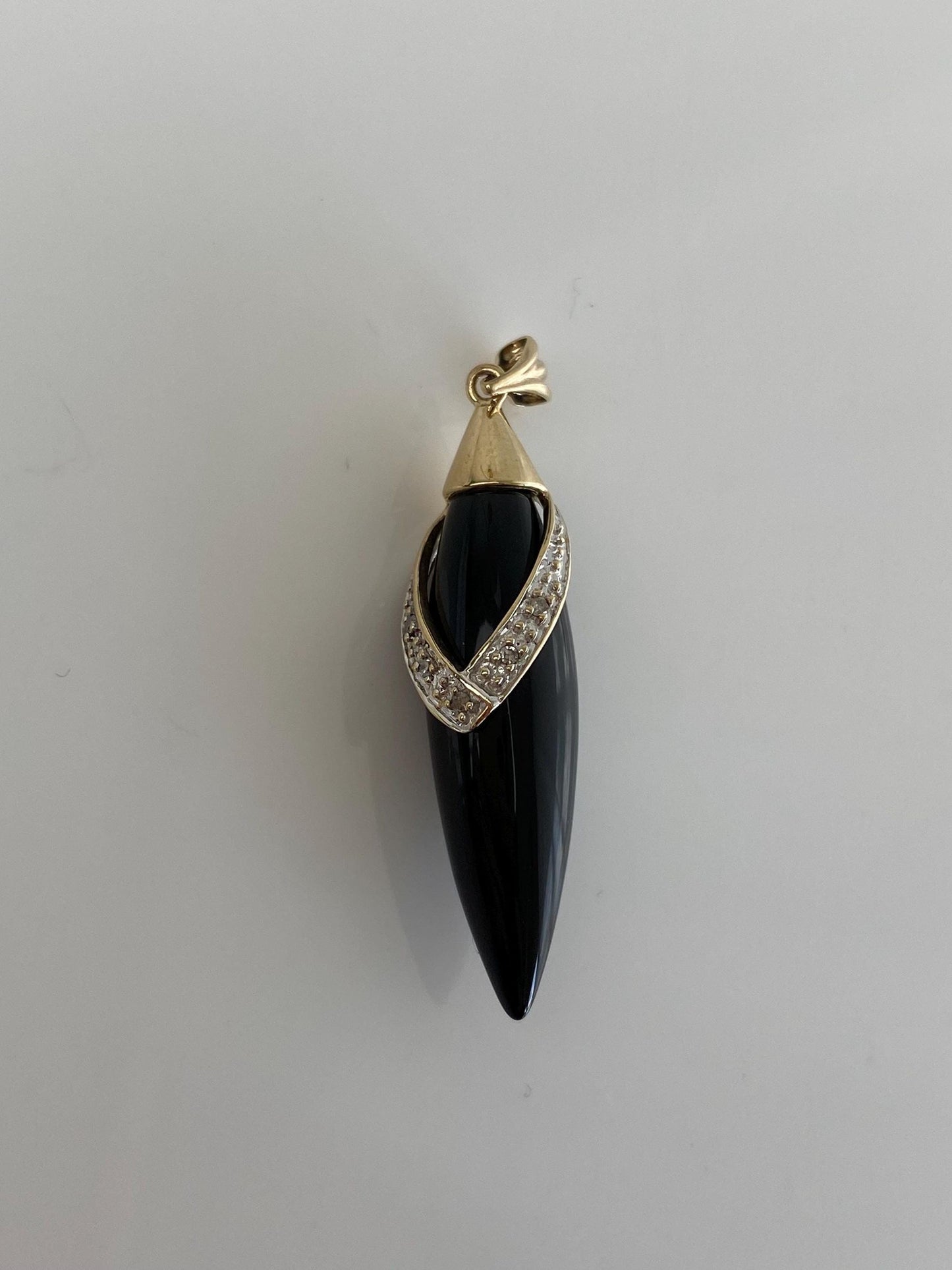 Vintage Solid 10k Yellow Gold Diamond Onyx Bullet Charm