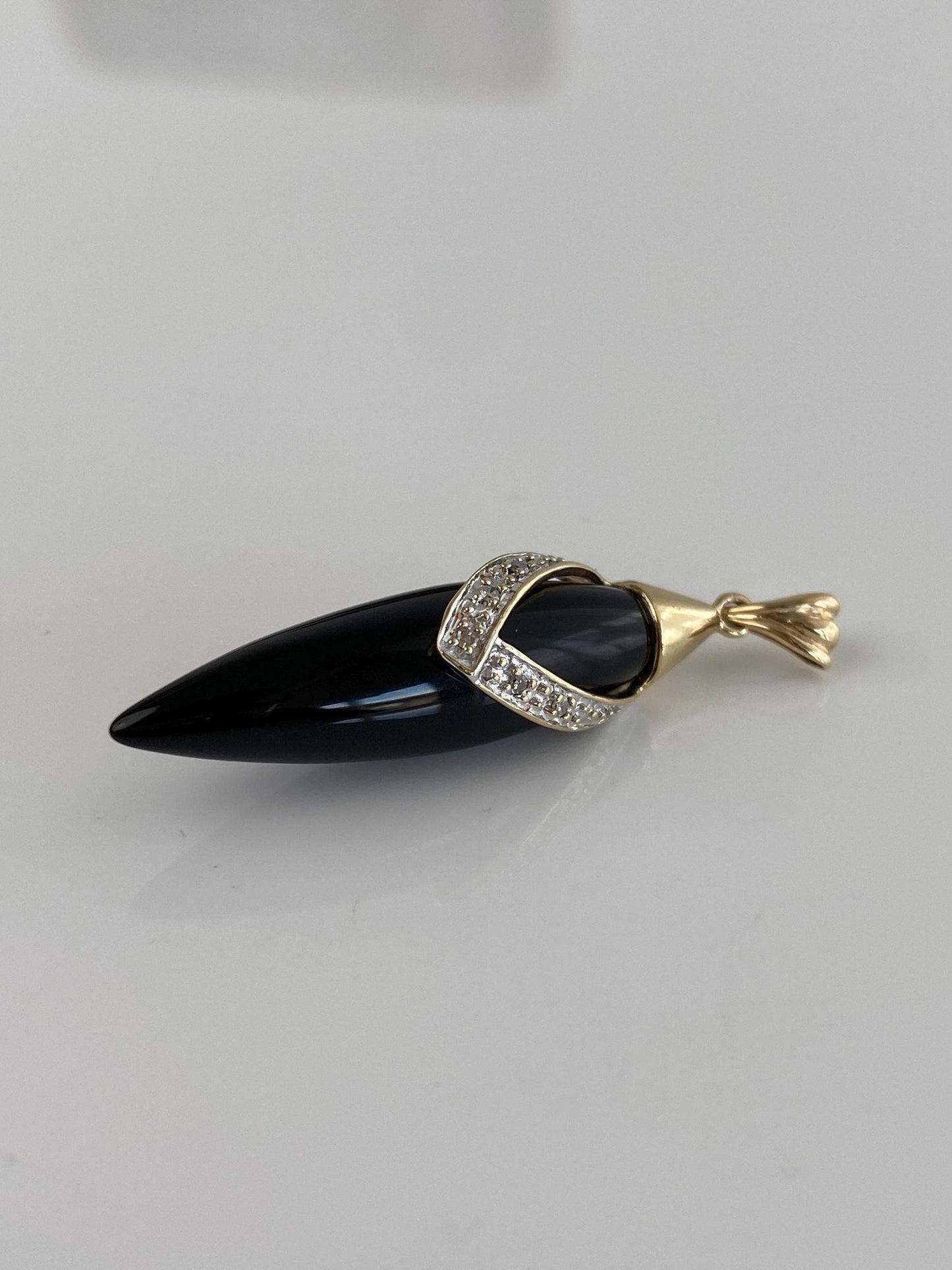 Vintage Solid 10k Yellow Gold Diamond Onyx Bullet Charm