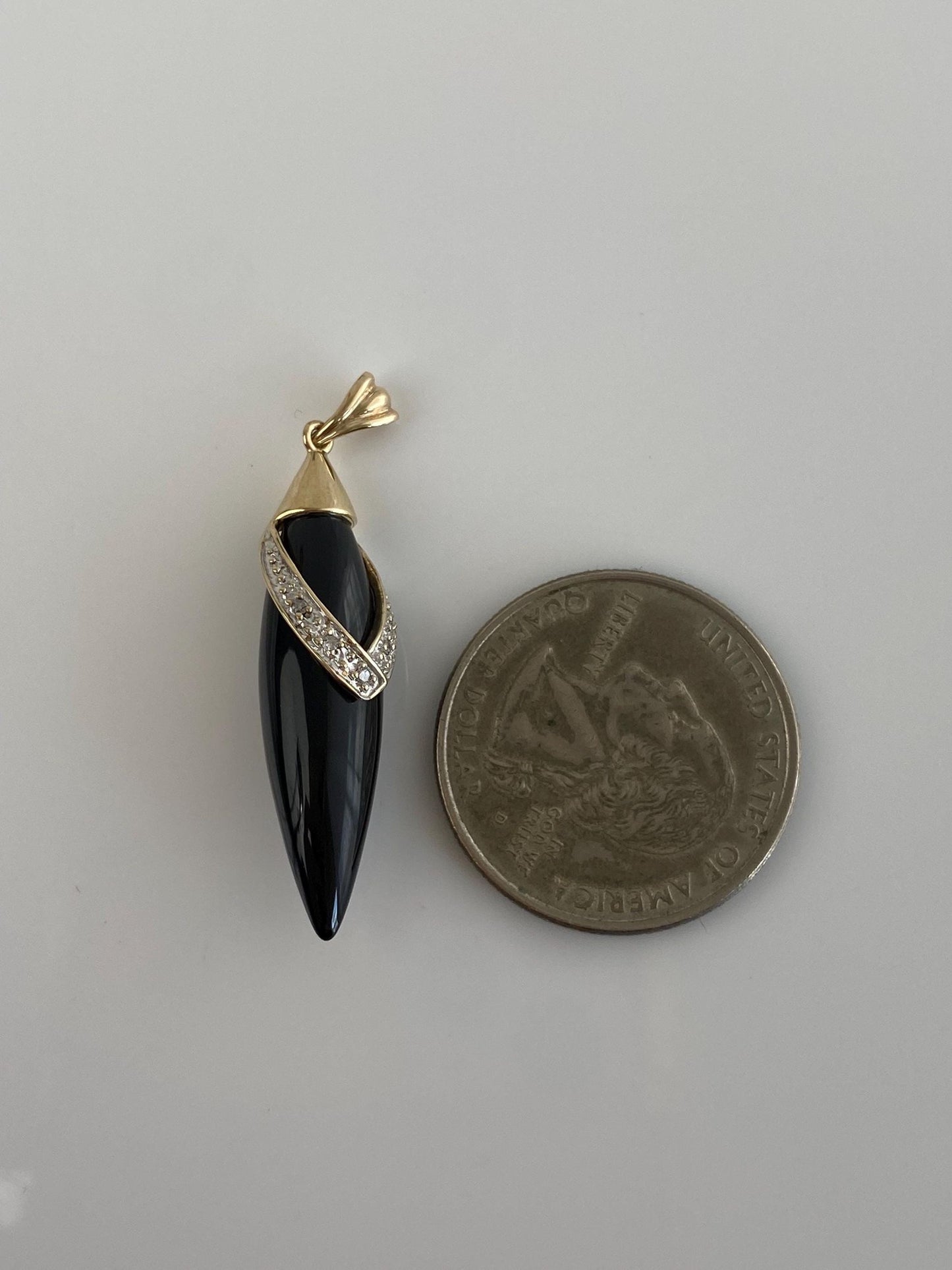 Vintage Solid 10k Yellow Gold Diamond Onyx Bullet Charm