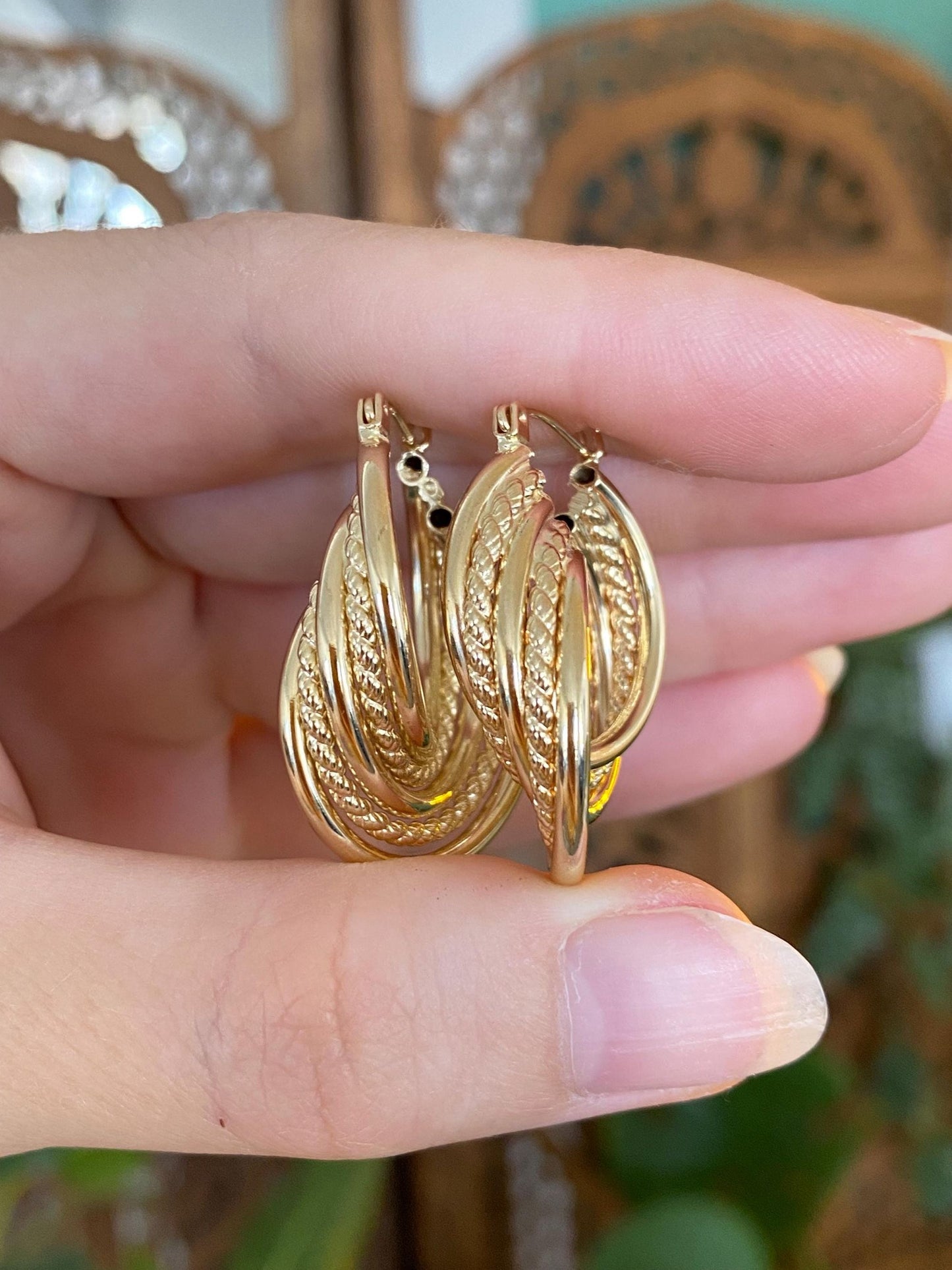 Vintage 14k Yellow Gold Layered Hoop Earrings