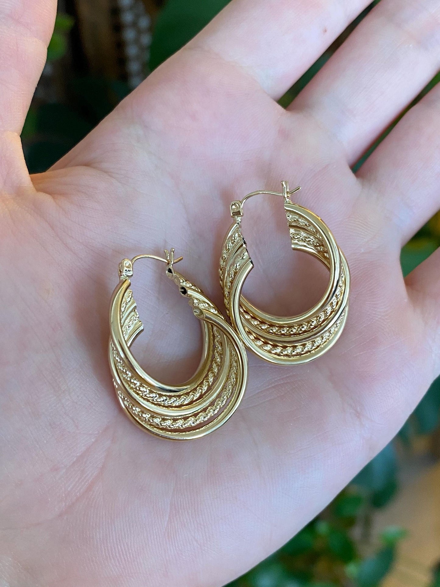 Vintage 14k Yellow Gold Layered Hoop Earrings