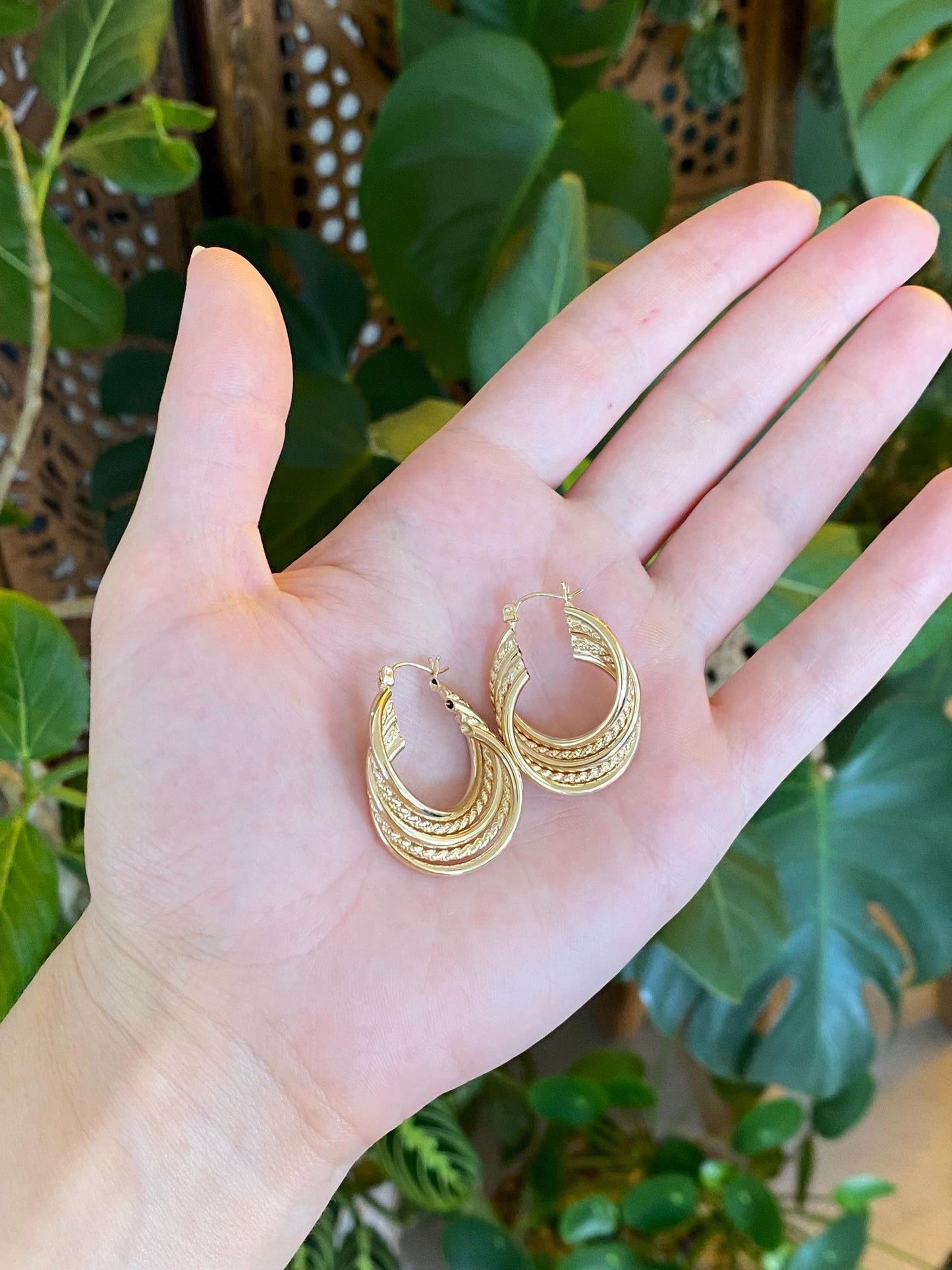 Vintage 14k Yellow Gold Layered Hoop Earrings