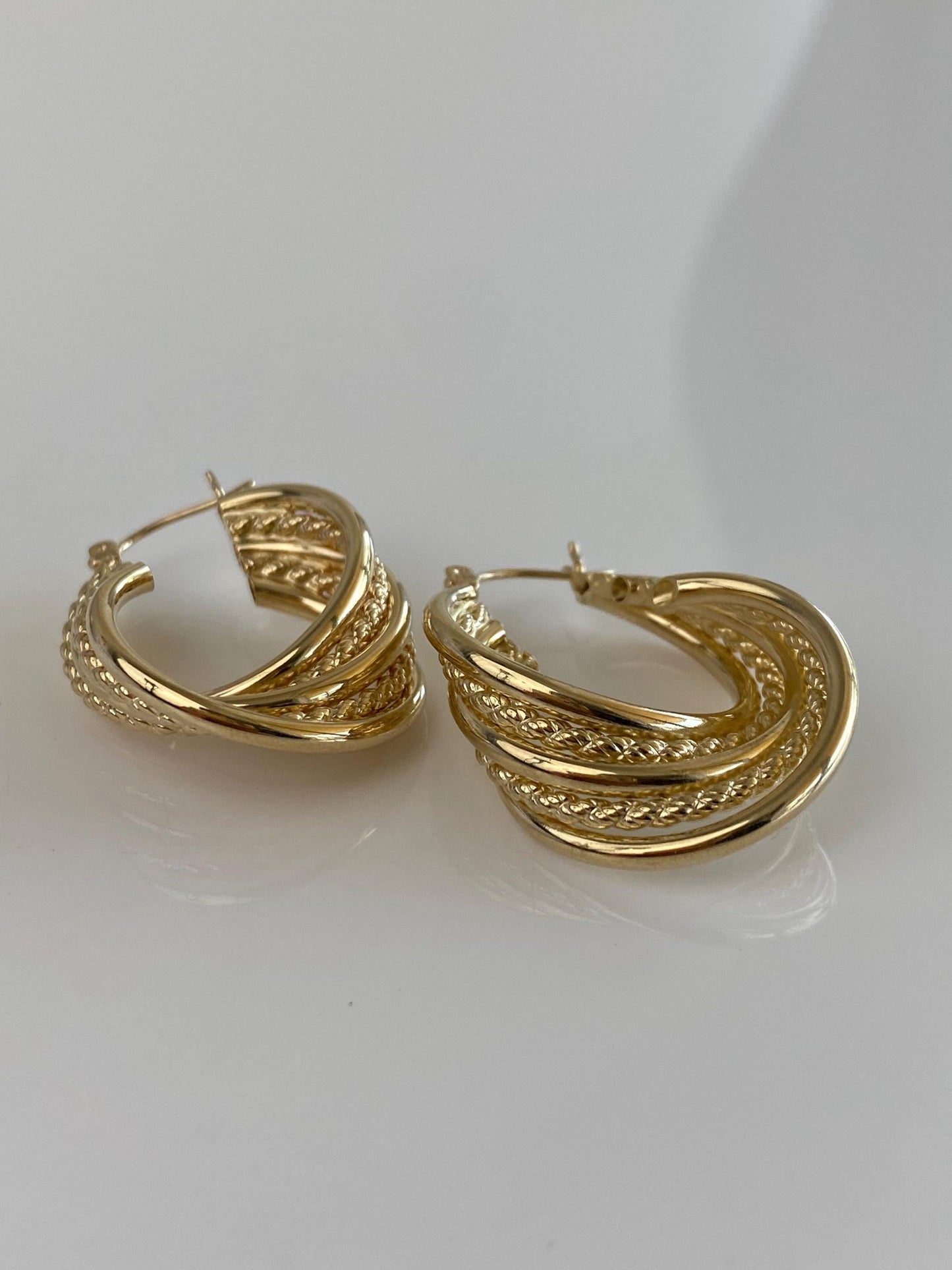 Vintage 14k Yellow Gold Layered Hoop Earrings