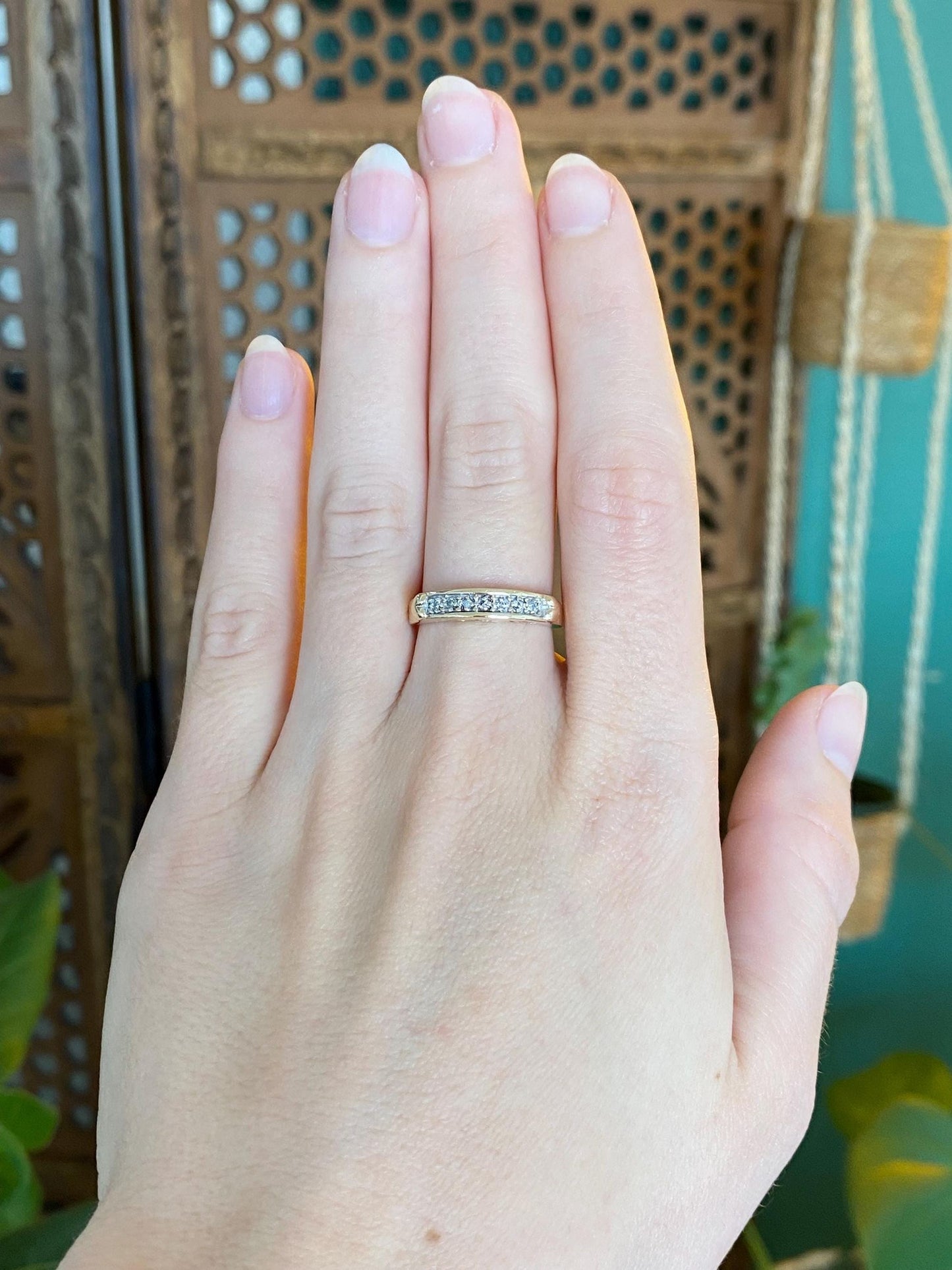 Vintage Solid 10k Yellow Gold Diamond 'I Love You' Ring Band - Size 6.5