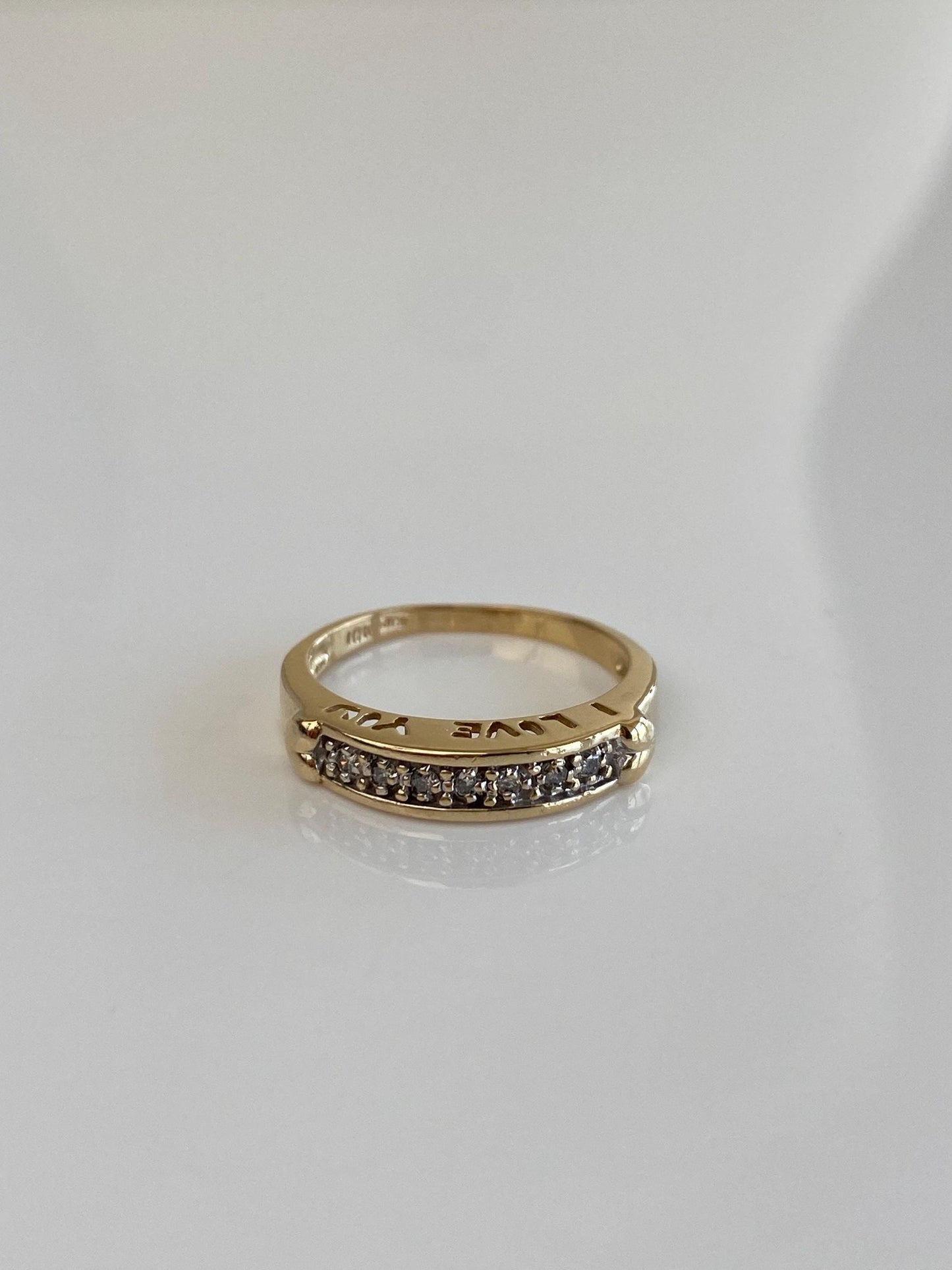 Vintage Solid 10k Yellow Gold Diamond 'I Love You' Ring Band - Size 6.5