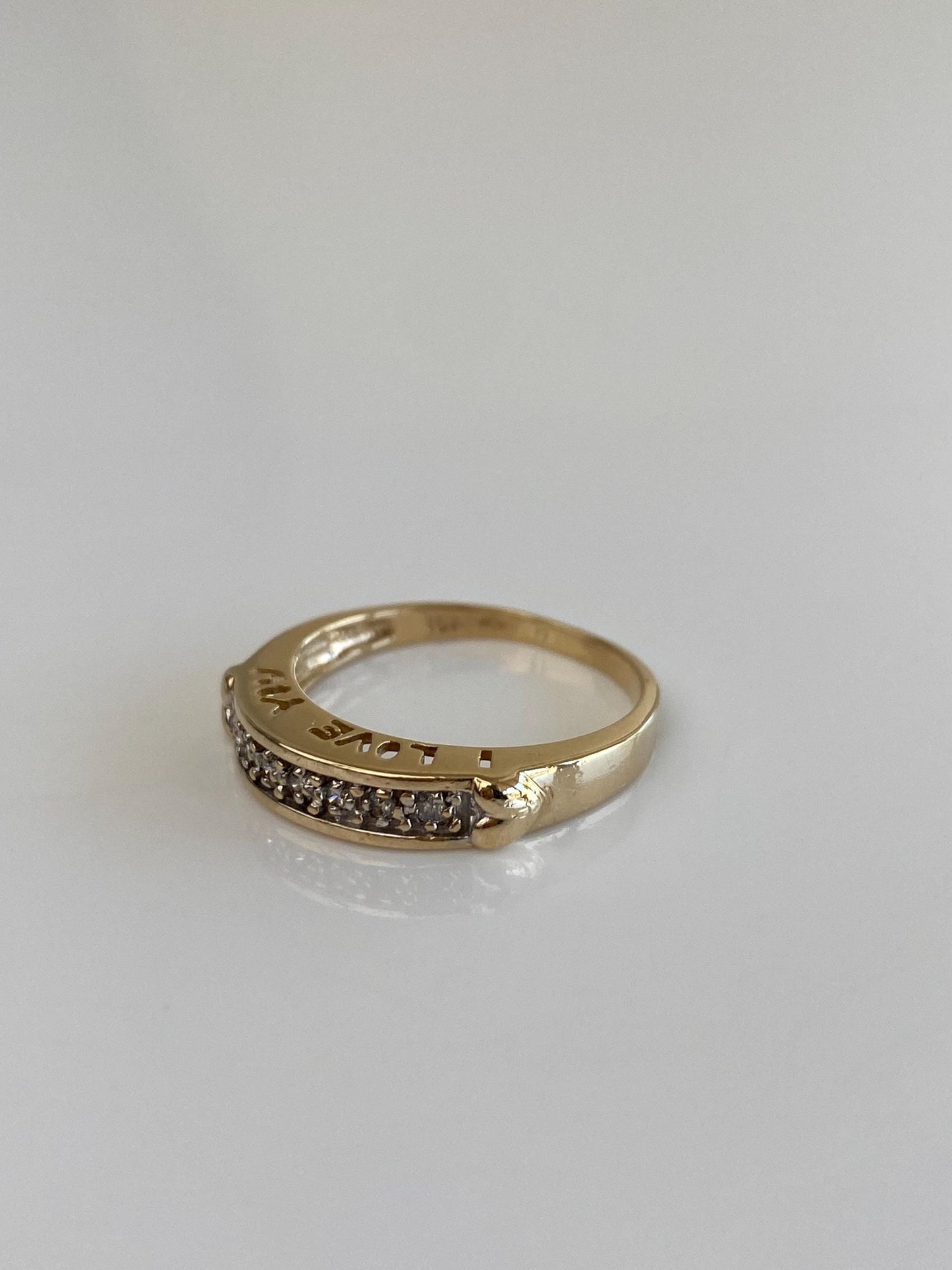 Vintage Solid 10k Yellow Gold Diamond 'I Love You' Ring Band - Size 6.5