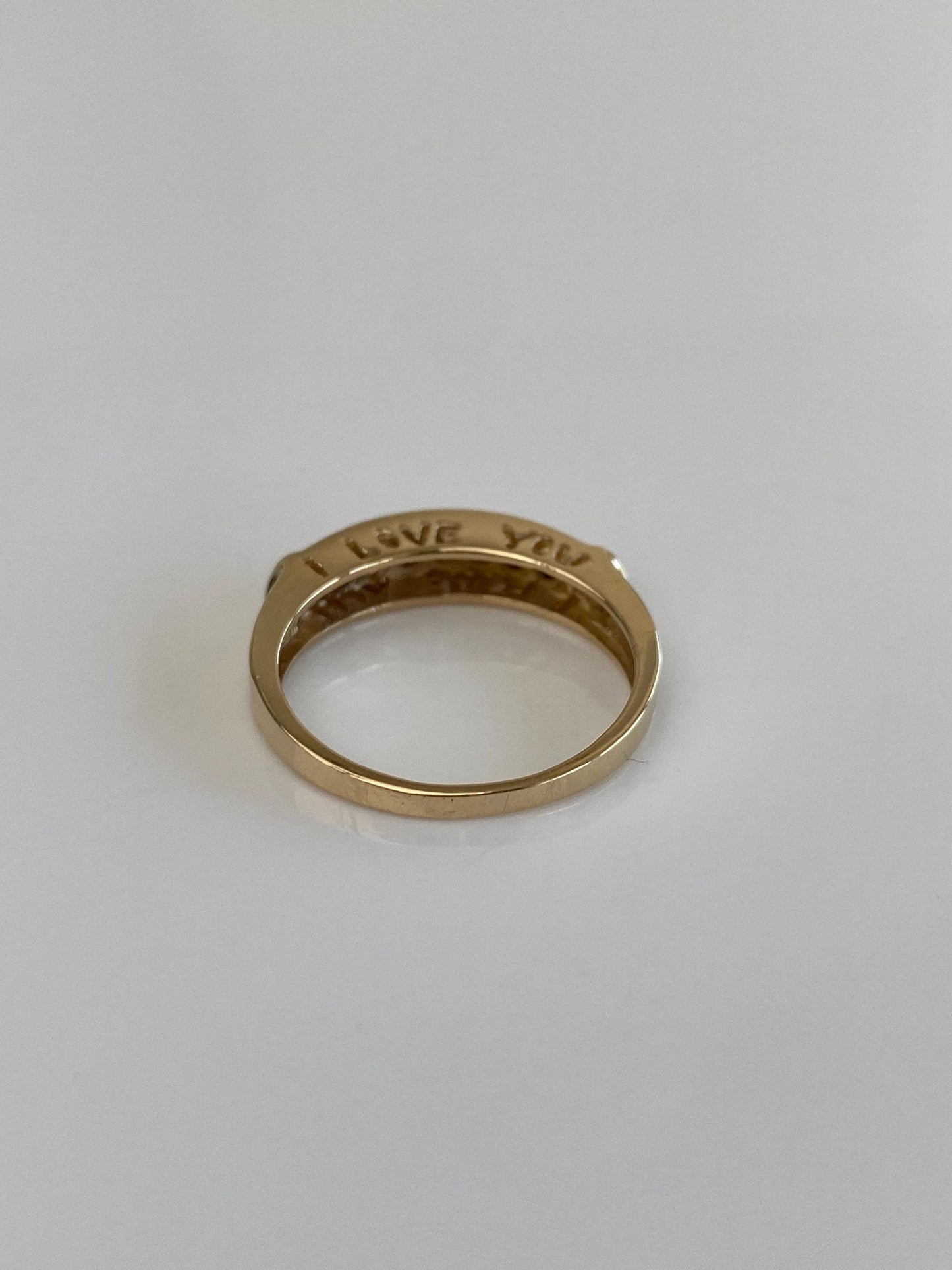 Vintage Solid 10k Yellow Gold Diamond 'I Love You' Ring Band - Size 6.5