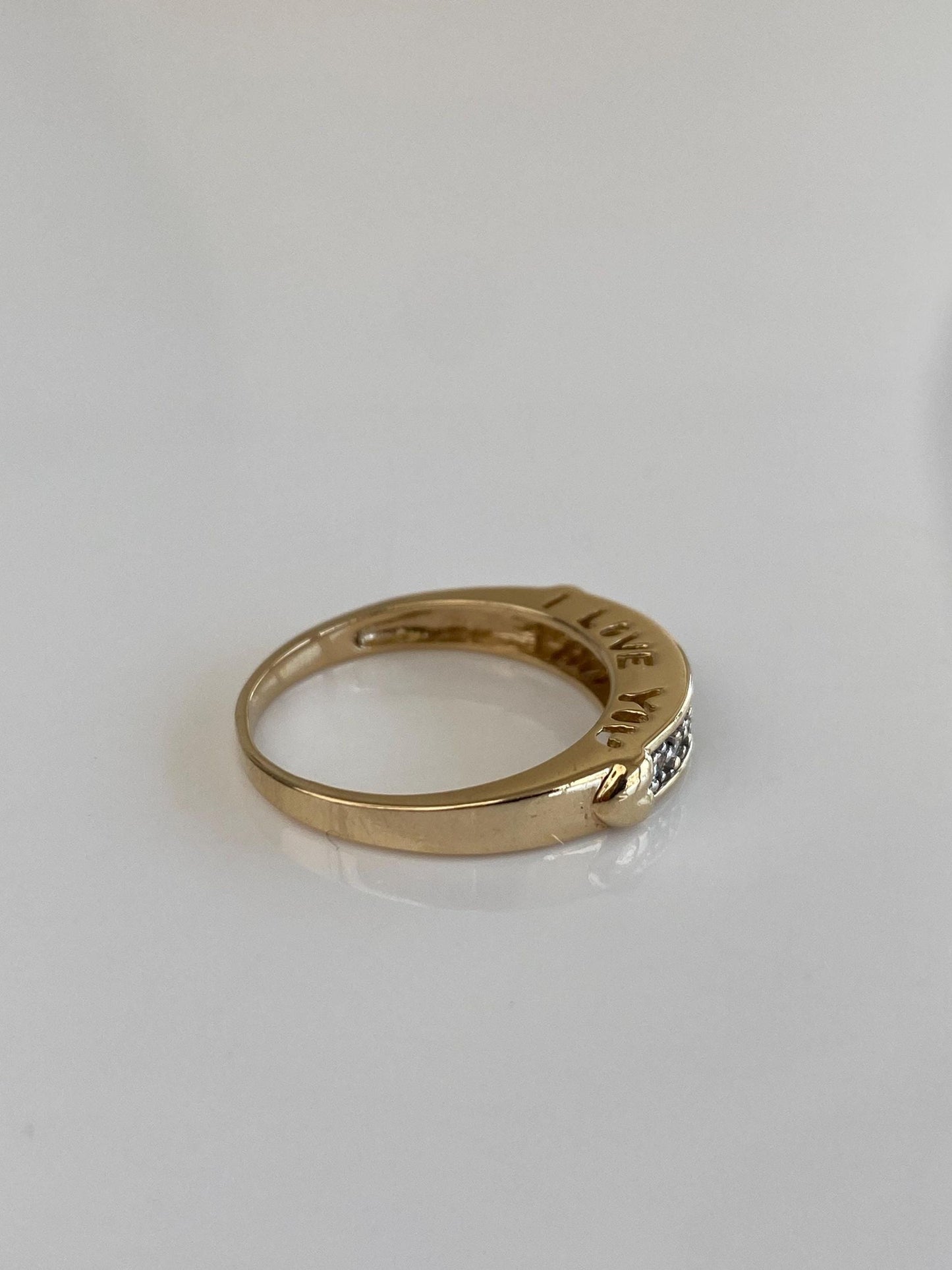 Vintage Solid 10k Yellow Gold Diamond 'I Love You' Ring Band - Size 6.5