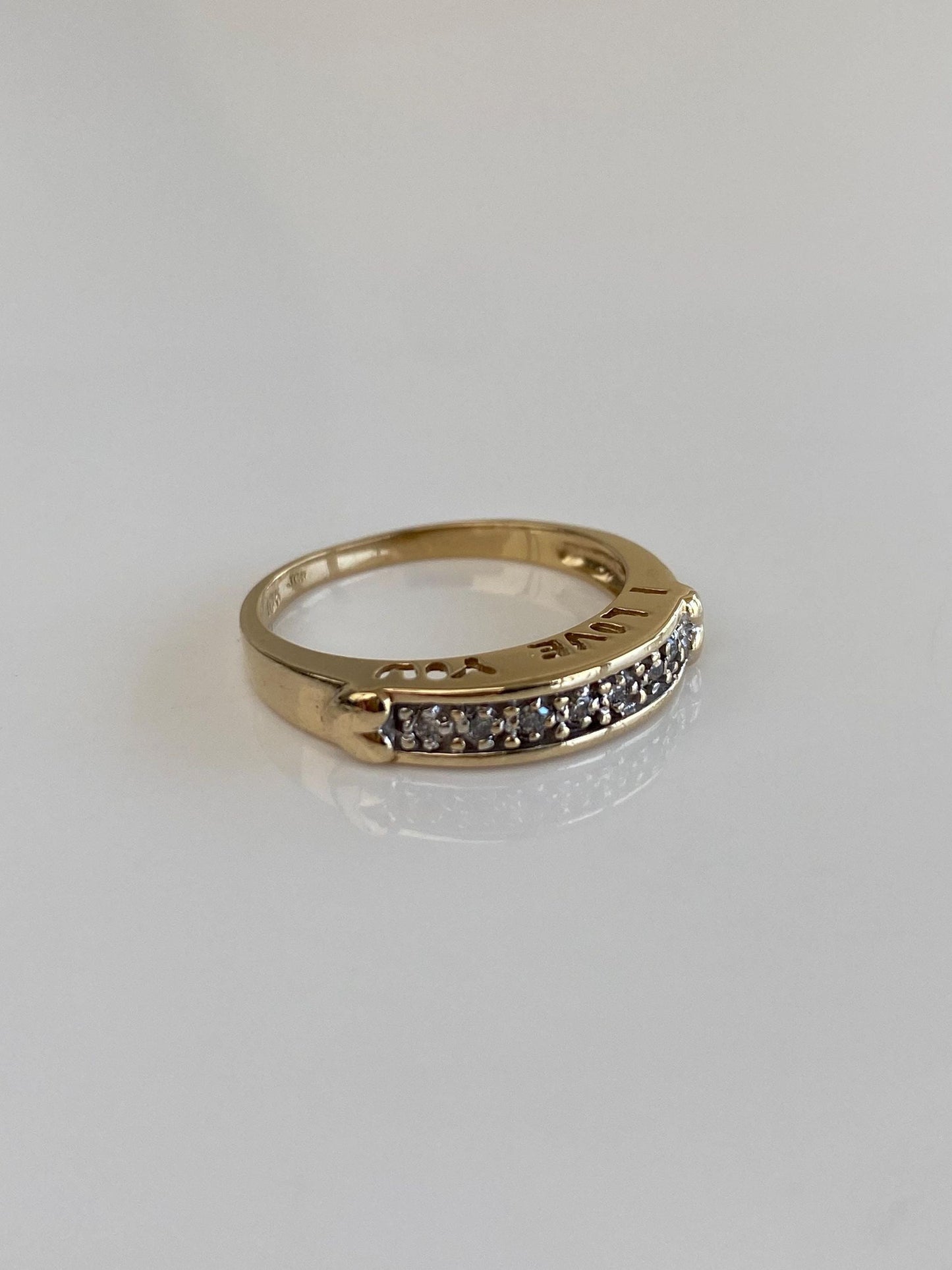 Vintage Solid 10k Yellow Gold Diamond 'I Love You' Ring Band - Size 6.5