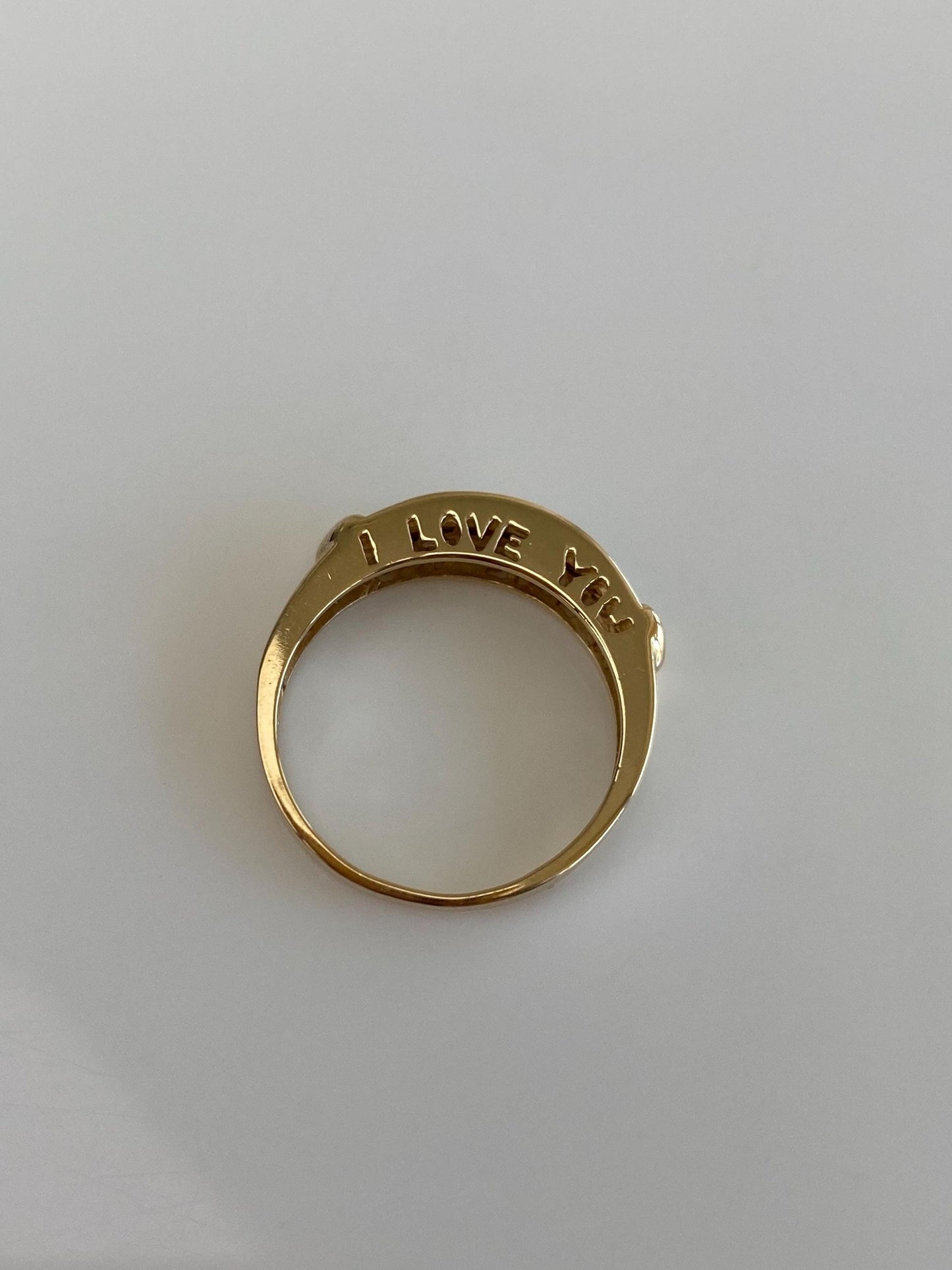 Vintage Solid 10k Yellow Gold Diamond 'I Love You' Ring Band - Size 6.5