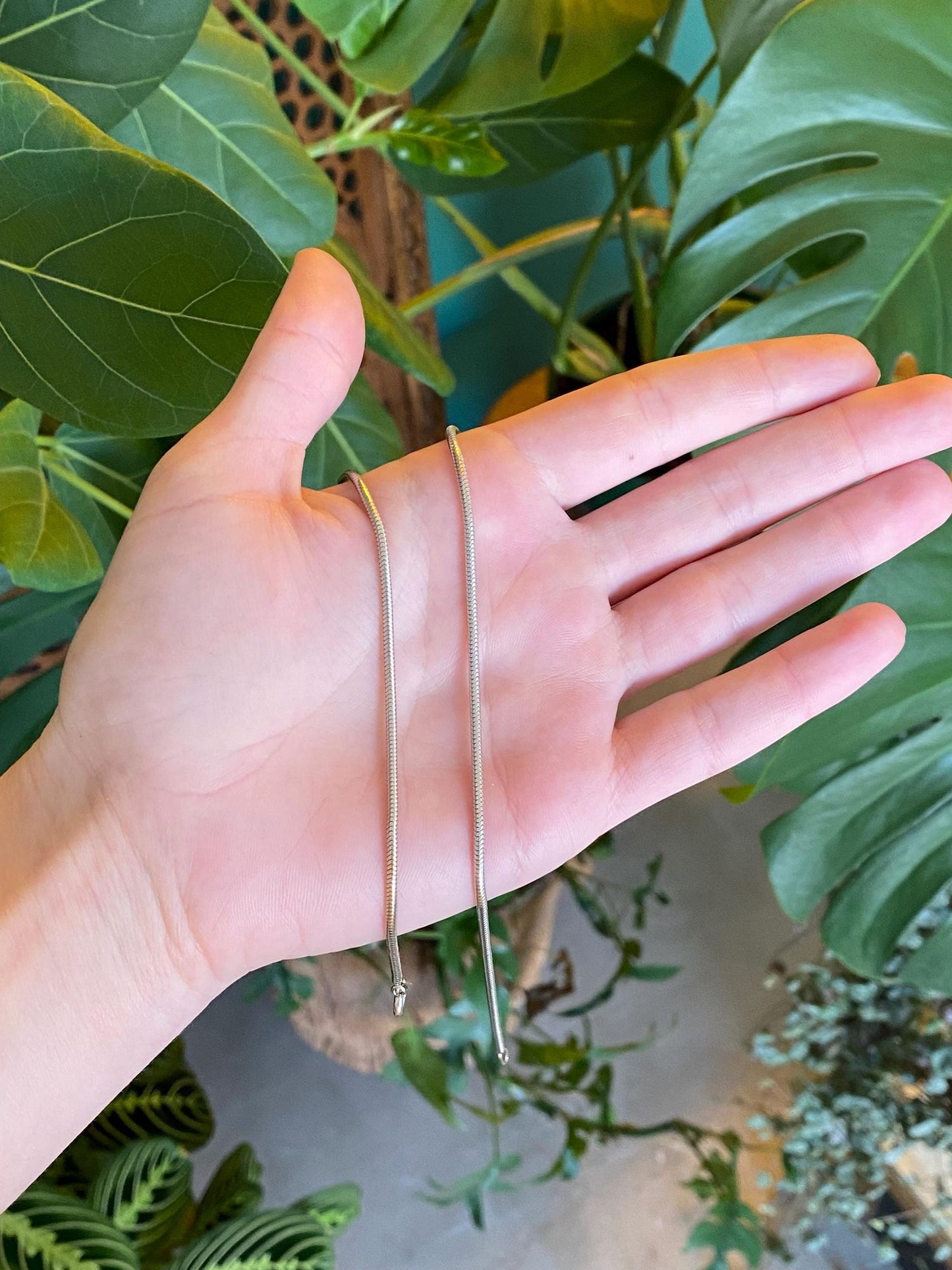 Vintage Solid 14k White Gold Chunky Snake Chain Choker Necklace - 13.5 inches