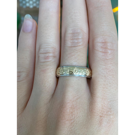 Vintage Solid 14k White & Yellow Gold Open Work Floral Ring Band - Size 11.75
