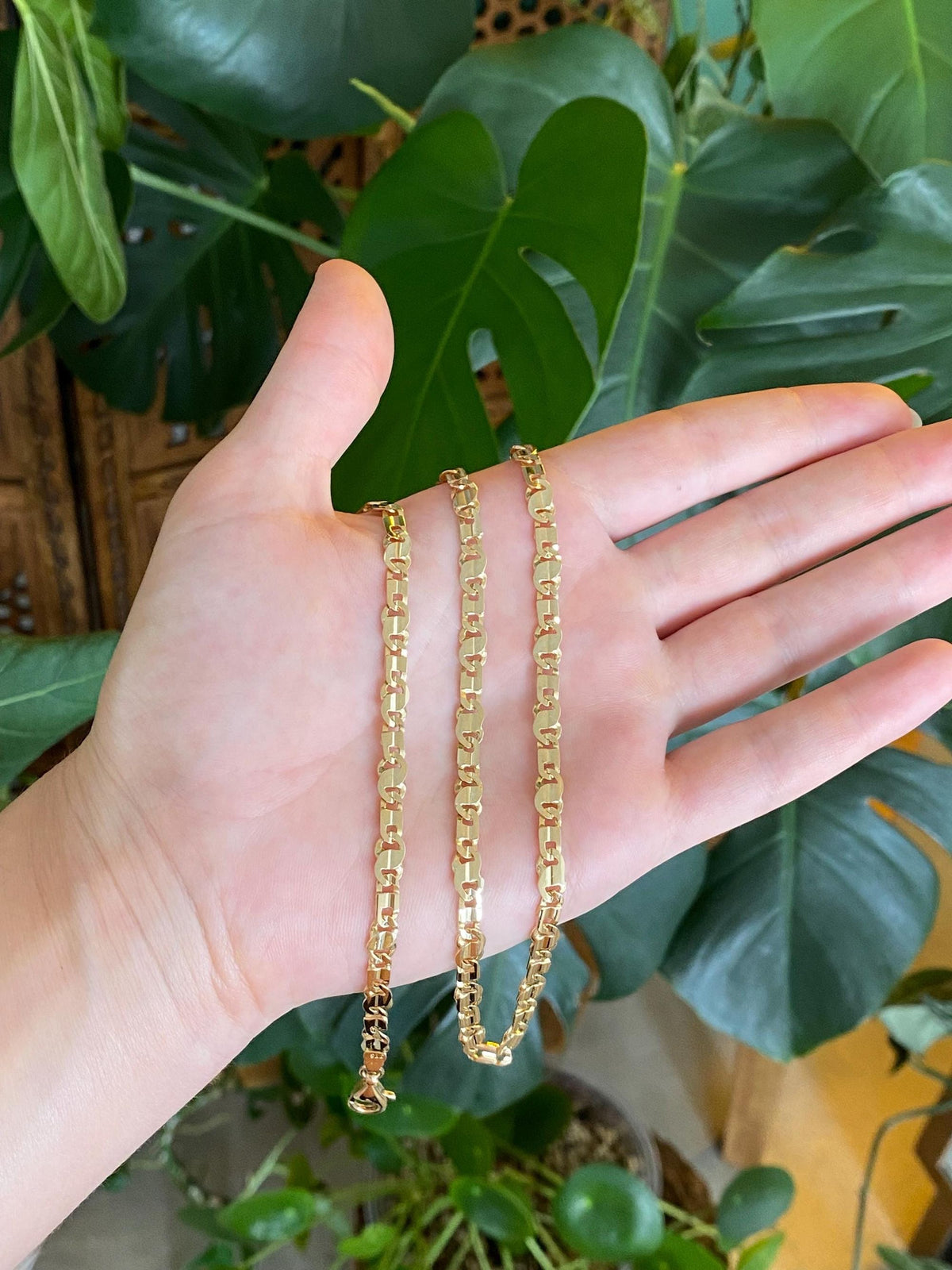Vintage Solid 14k Yellow Gold Fancy Flat Link Chain Necklace - 19.75 inches