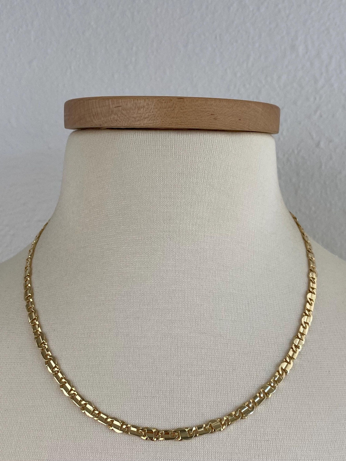 Vintage Solid 14k Yellow Gold Fancy Flat Link Chain Necklace - 19.75 inches