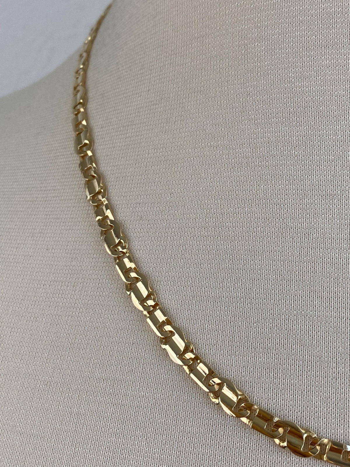 Vintage Solid 14k Yellow Gold Fancy Flat Link Chain Necklace - 19.75 inches