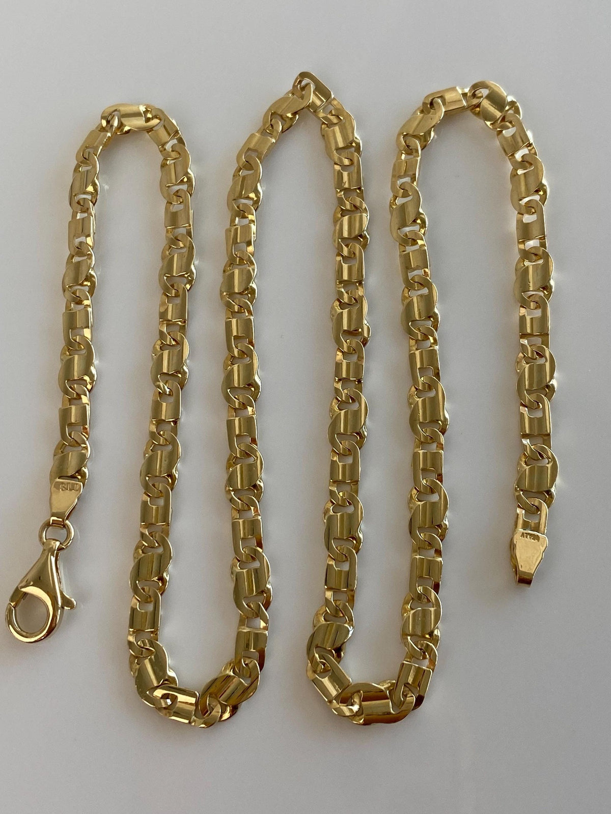 Vintage Solid 14k Yellow Gold Fancy Flat Link Chain Necklace - 19.75 inches
