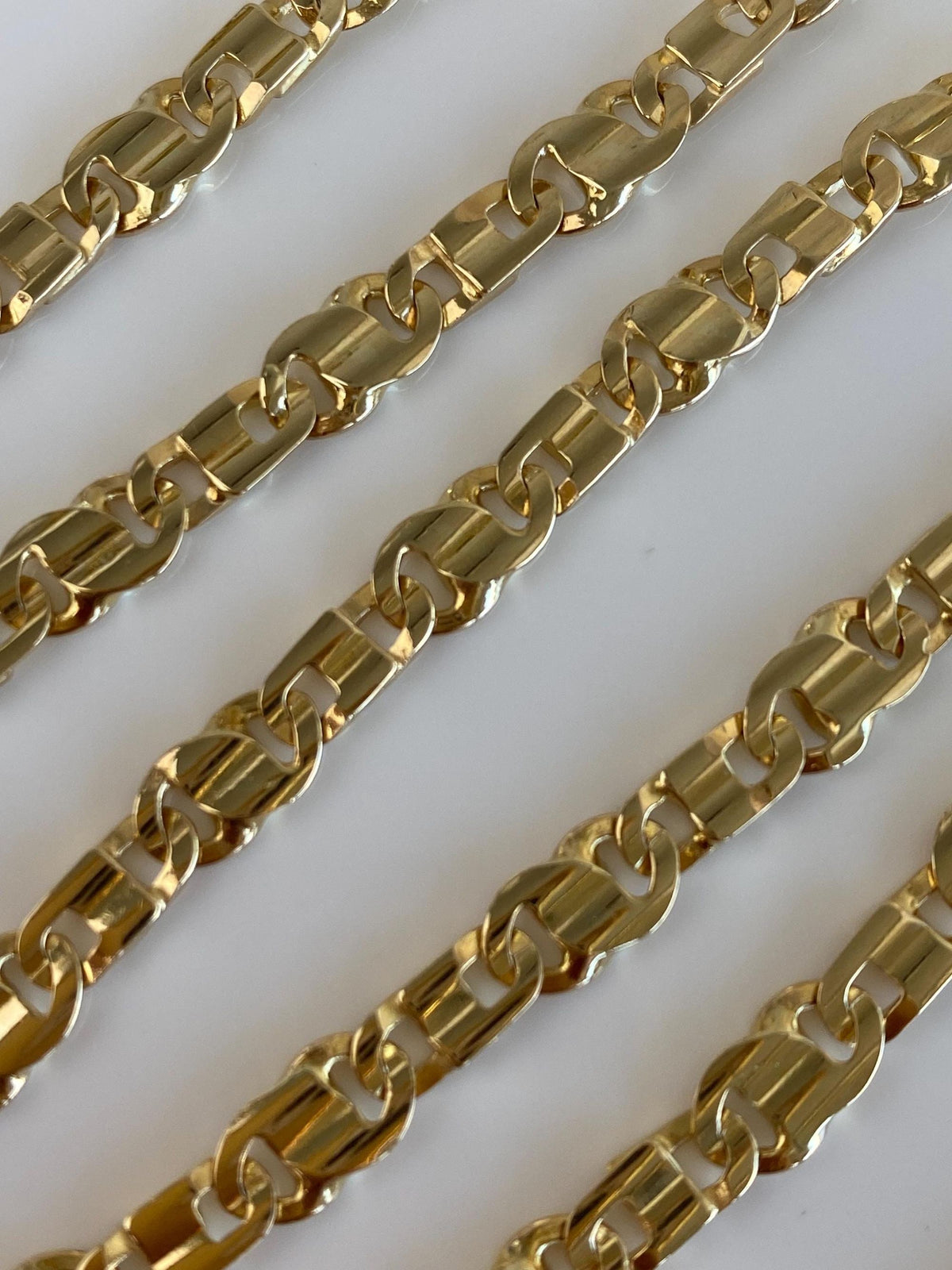 Vintage Solid 14k Yellow Gold Fancy Flat Link Chain Necklace - 19.75 inches