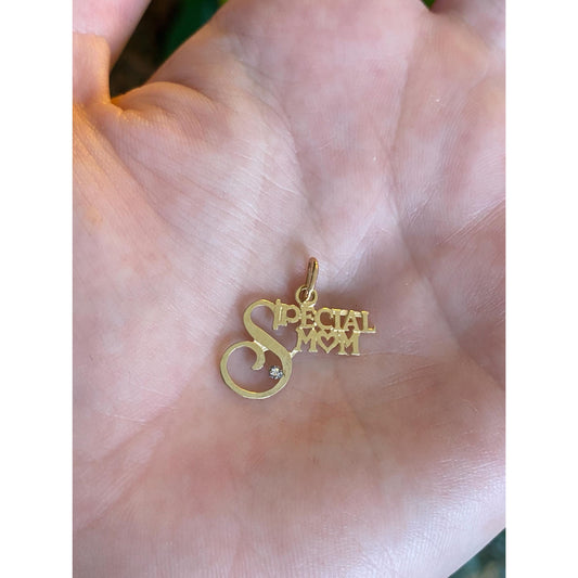 Vintage Solid 14k Yellow Gold Clear Spinel Special Mom Charm