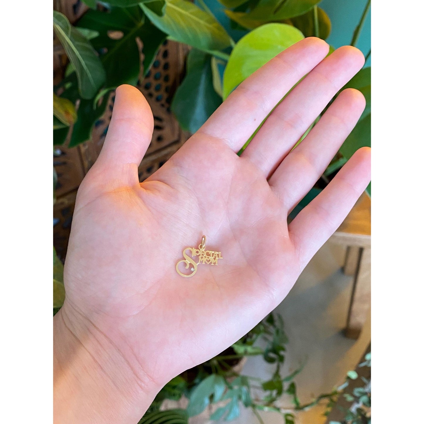 Vintage Solid 14k Yellow Gold Clear Spinel Special Mom Charm