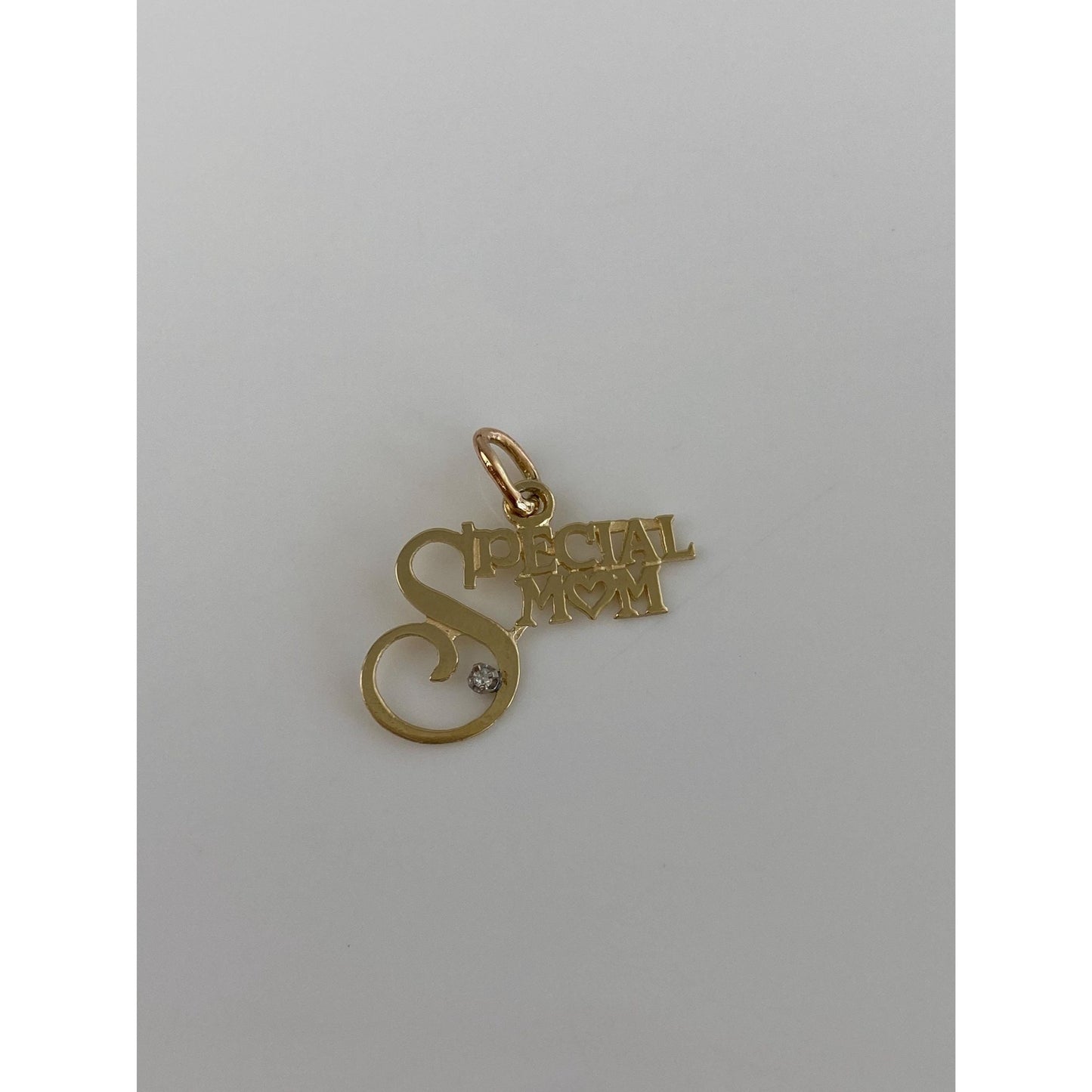 Vintage Solid 14k Yellow Gold Clear Spinel Special Mom Charm