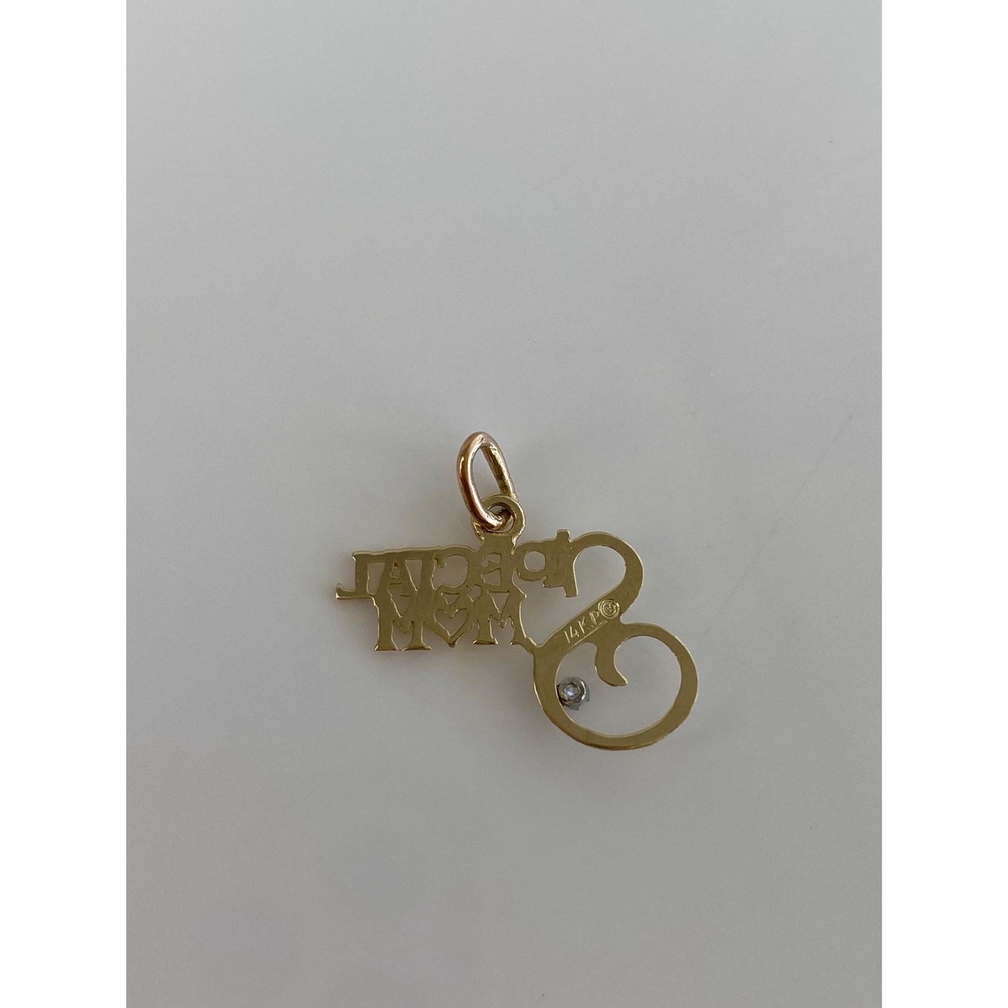 Vintage Solid 14k Yellow Gold Clear Spinel Special Mom Charm