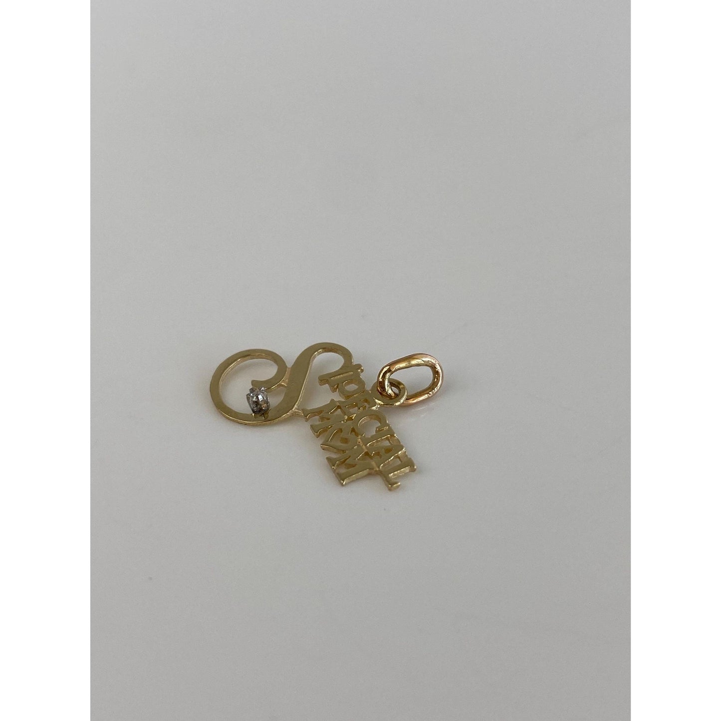 Vintage Solid 14k Yellow Gold Clear Spinel Special Mom Charm