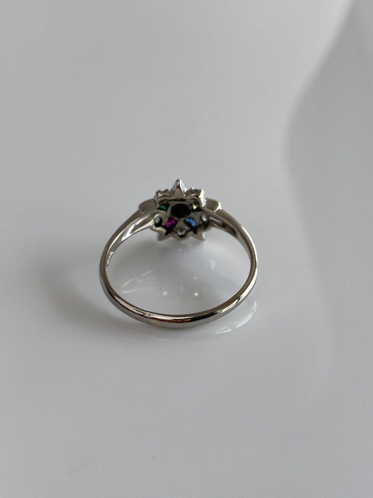 Vintage Solid 10k White Gold Spinel Enamel Eastern Star Freemason Ring - Size 8.5