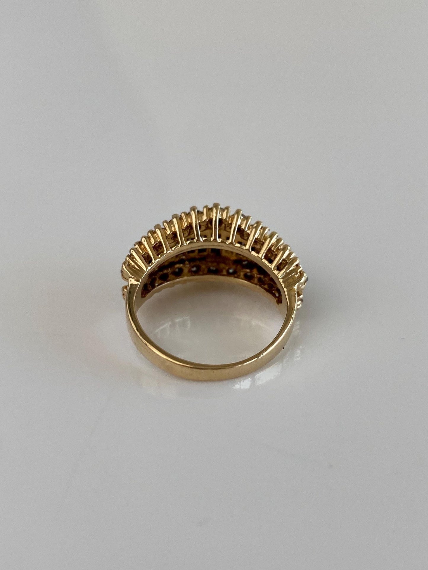 Vintage Solid 14k Yellow Gold Round & Baguette Diamond Rows Ring - Size 4.25
