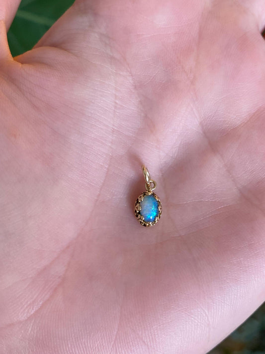 Vintage Solid 14k Yellow Gold Opal Charm