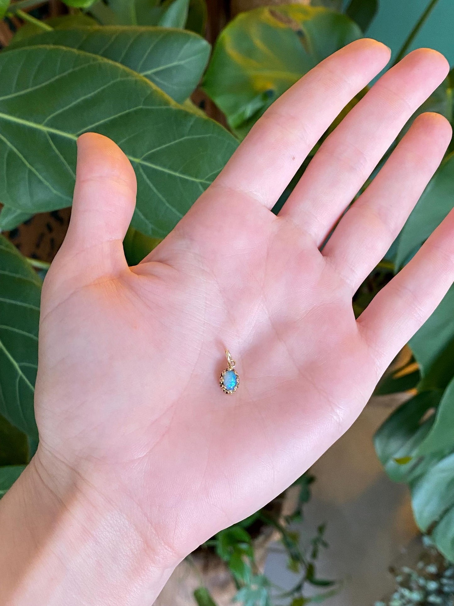 Vintage Solid 14k Yellow Gold Opal Charm