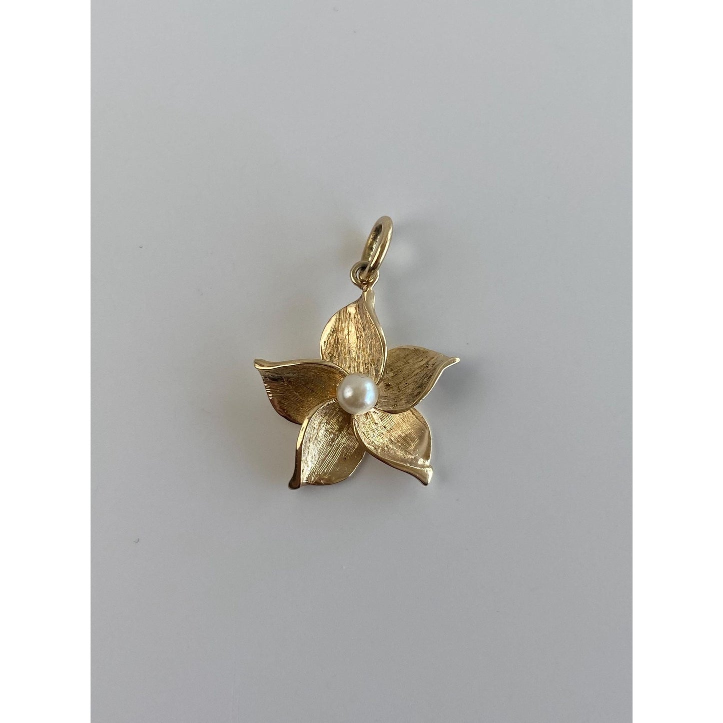 Solid 14k Yellow Gold Pearl Flower Charm