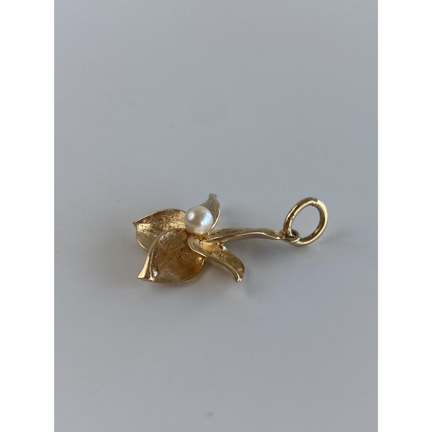 Solid 14k Yellow Gold Pearl Flower Charm