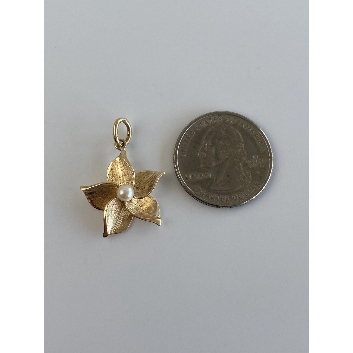Solid 14k Yellow Gold Pearl Flower Charm